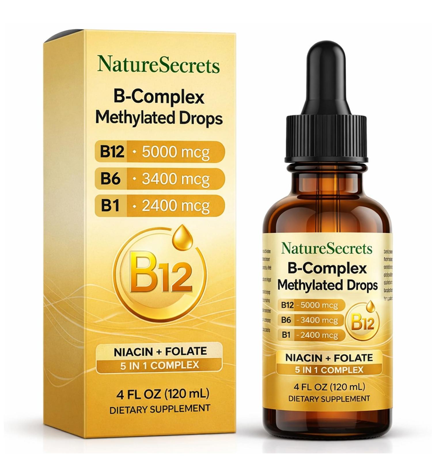 NATURESECRETS B-Complex Methylated Drops with B12 B6 B1 Fast Sublingual Absorption Essential B Vitamins for Energy & Nervous System Support Raspberry Flavor 120 mL / 4 fl oz - Buy Online on GoSupps.com