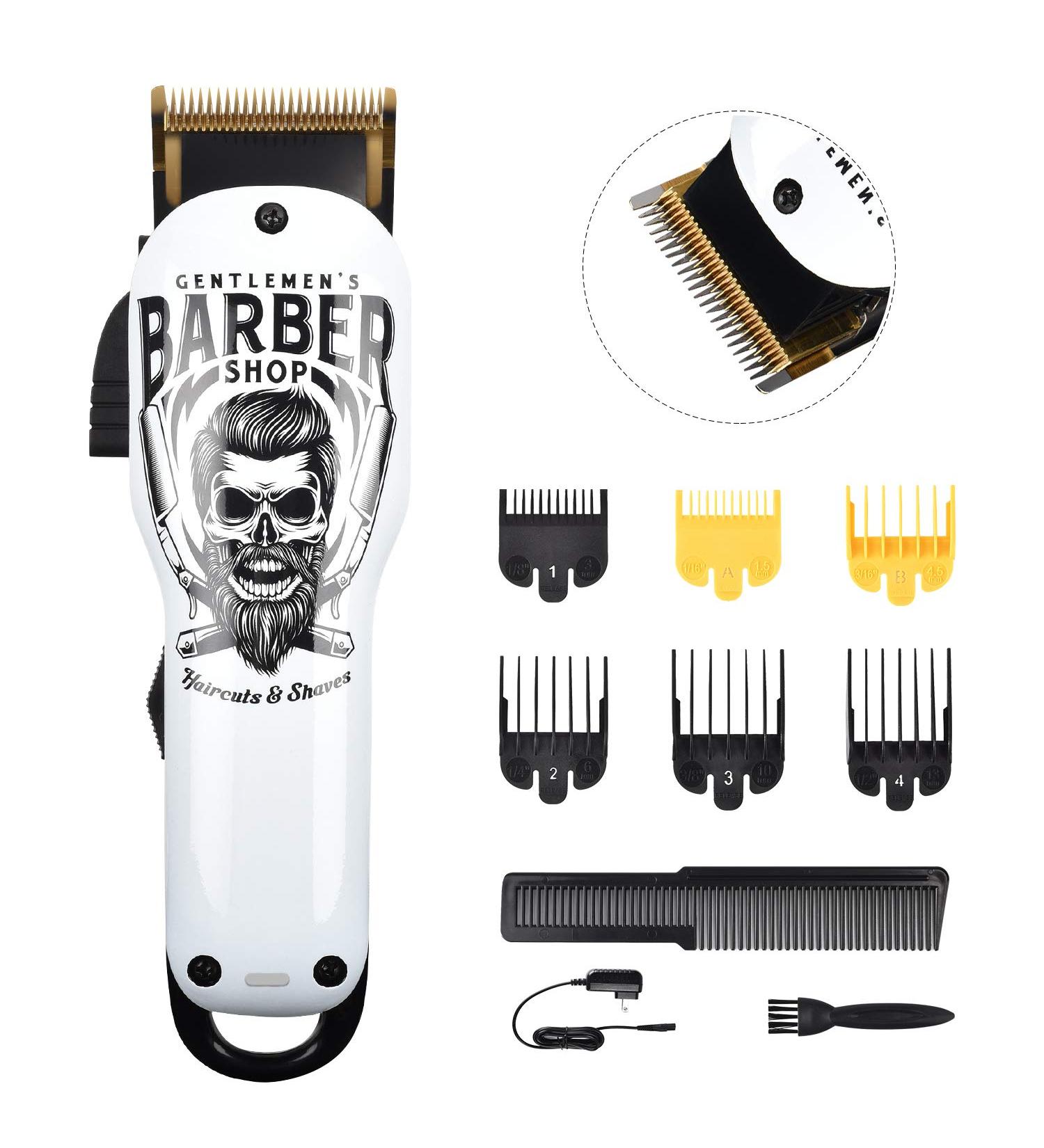 BESTBOMG Professional Cordless Hair Clippers Kit with 6 Guide Combs - Rechargeable Beard Trimmer for Men/Father/Husband/Boyfriend - Y4-White - Buy Online on GoSupps.com