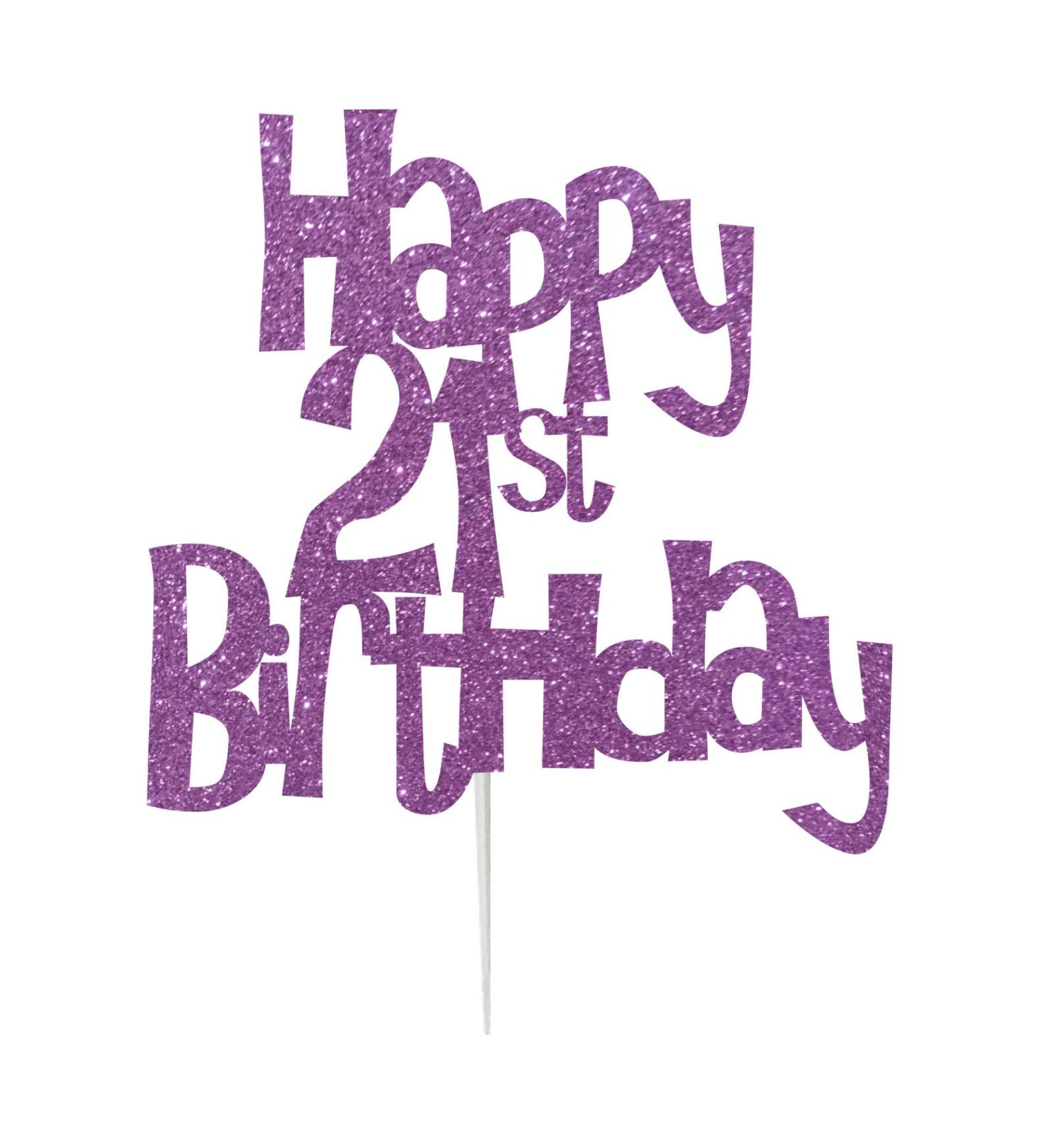 Happy 21st Birthday Cake Topper Decoration in Fun Style (Made in UK) - Light Purple - Buy Online on GoSupps.com