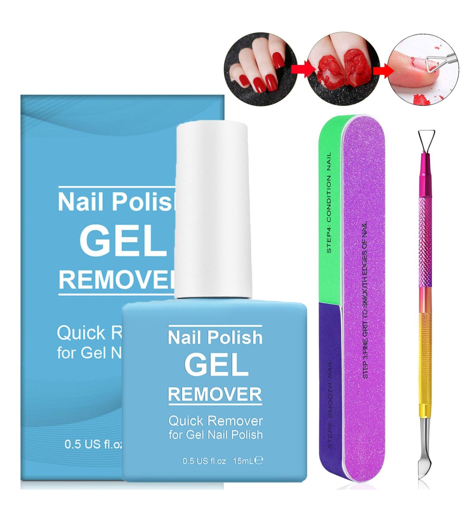 Nail Polish Remover Set | Quicker Gel Polish Remover with Buffer & Cuticle Pusher | DIY Home Manicure in 2-5 Minutes - Buy Online on GoSupps.com
