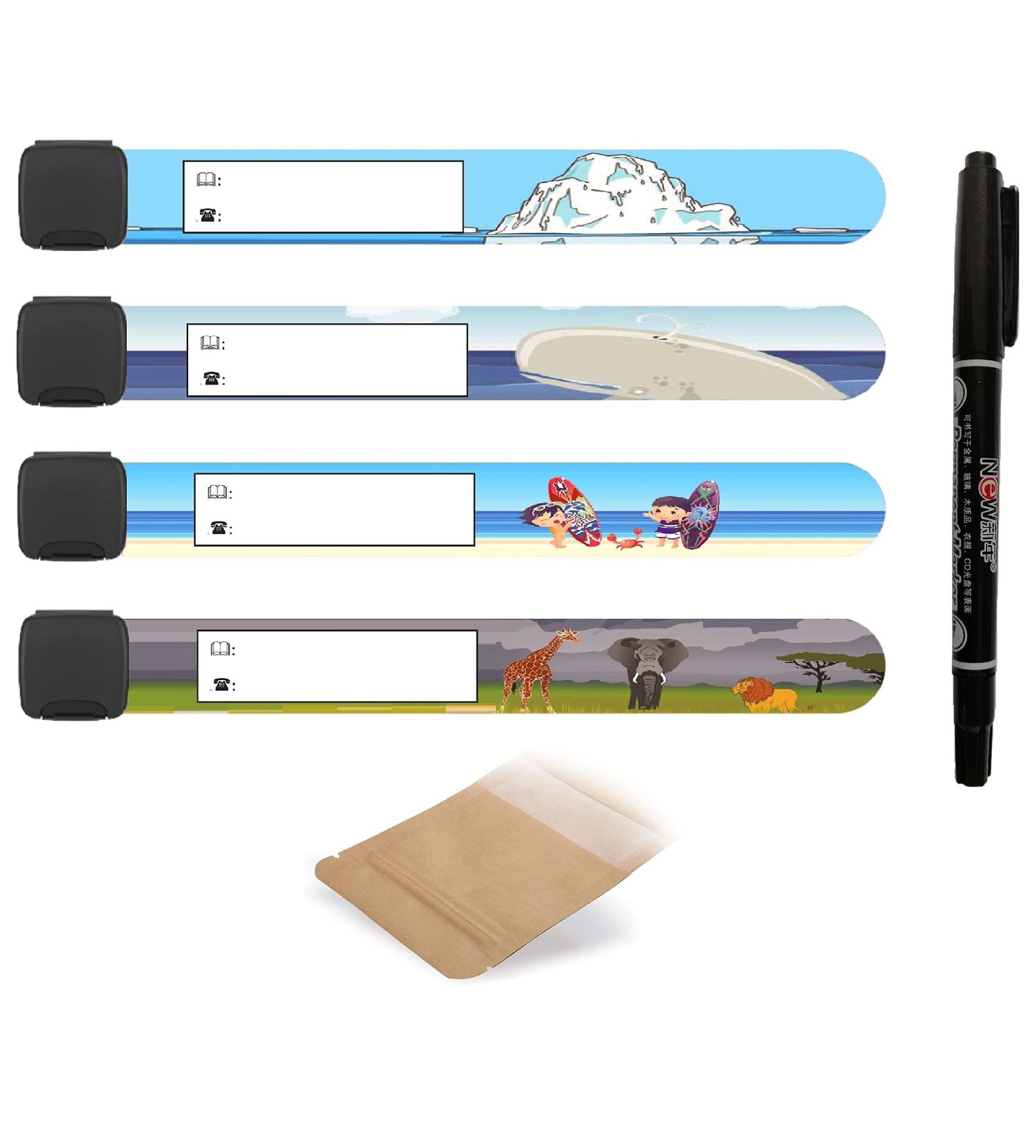 Buy Waterproof SOS Emergency Bracelet & Pen Set for Kids | 4-Piece Labeling Bracelets - Reusable & Durable - Buy Online on GoSupps.com