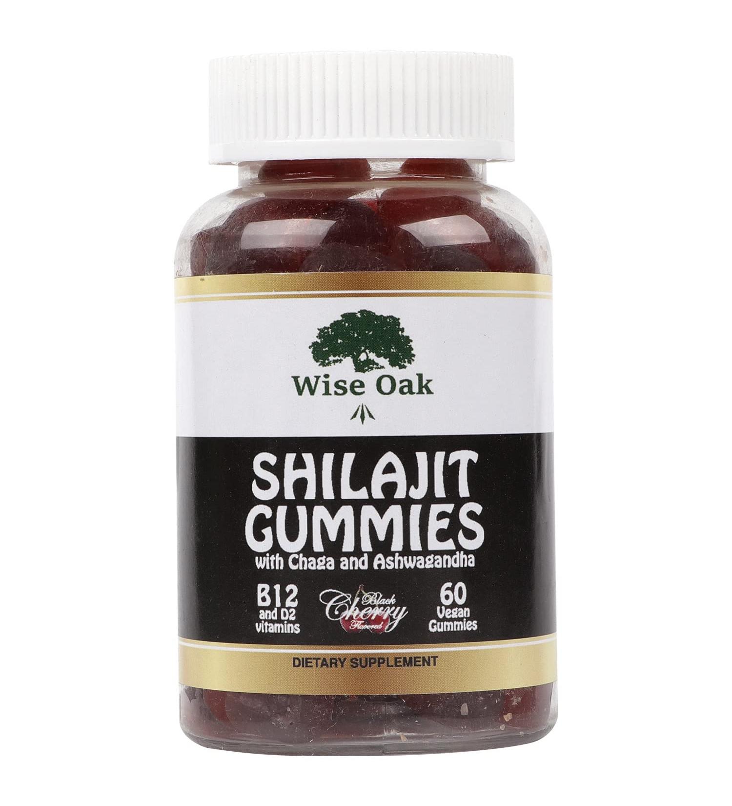 Wise Oak Shilajit Gummies 500mg - Chaga, Ashwagandha, B12, D2 Vitamins - Black Cherry Flavored Vegan Ayurvedic Supplement - Buy Online on GoSupps.com