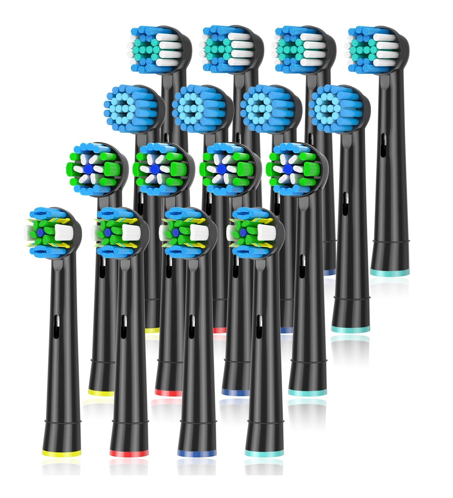 16Pcs Qitizu Toothbrush Head Compatible with Braun Oral B Electric Toothbrush Replacement Heads - Black - Buy Online on GoSupps.com