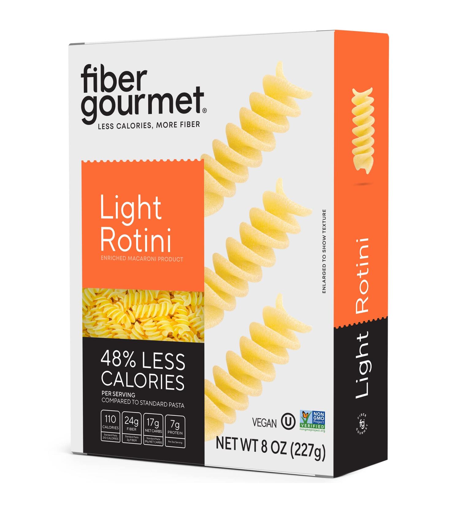 Fiber Gourmet Light Rotini Pasta - Low Calorie & Fiber-Rich - Made in Italy - Non-GMO, Kosher, Vegan - 8 Oz (Pack of 2) - Buy Online on GoSupps.com