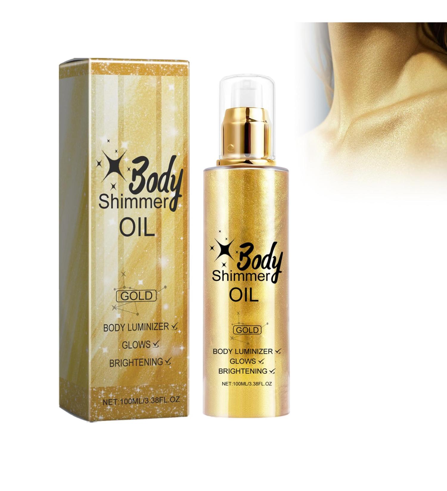  Utapossin Body Oil Liquid Lightening Makeup Shine Oil Shiny Glitter Moisturizing and Luminous Body Highlighter Makeup Light and Non-sticky (Gold) - Buy Online on GoSupps.com