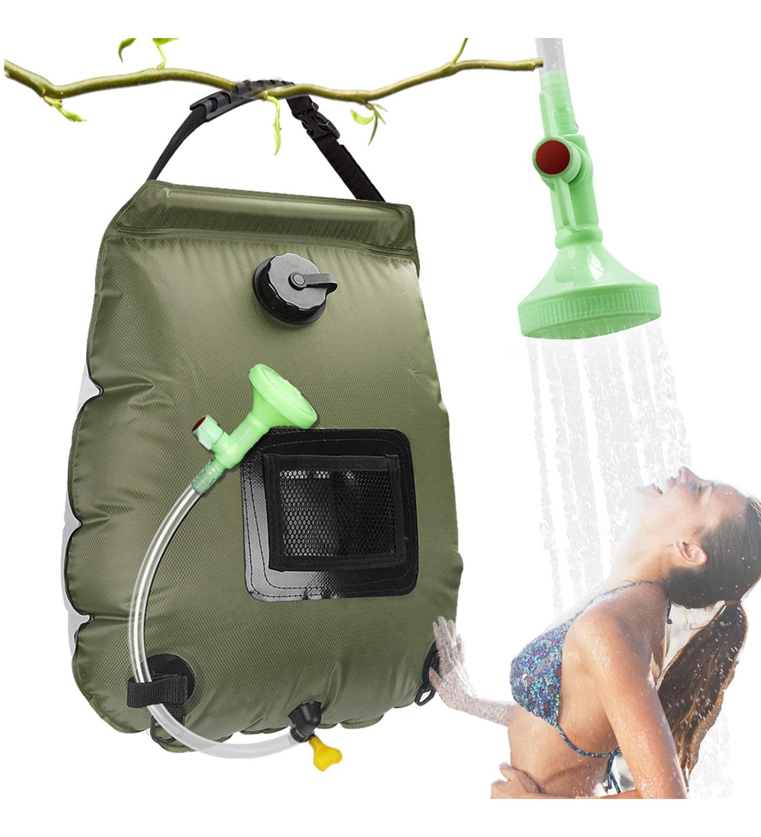 5Gal Solar Shower Bag with Removable Hose and On-Off Shower Head | Portable Camping Shower for Outdoor Activities | Green - Buy Online on GoSupps.com