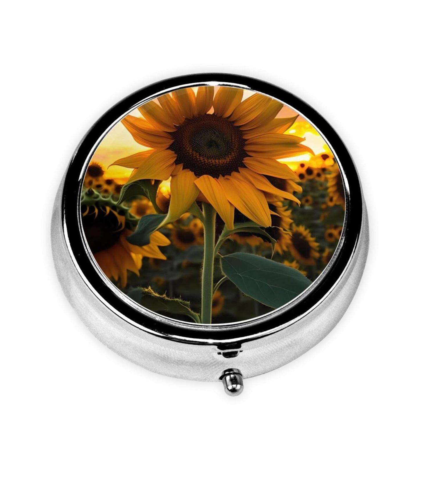 Farm Sunflower Round Pill Box | 3 Compartment Portable Organizer for Travel | Ideal Travel Pill Storage - Buy Online on GoSupps.com