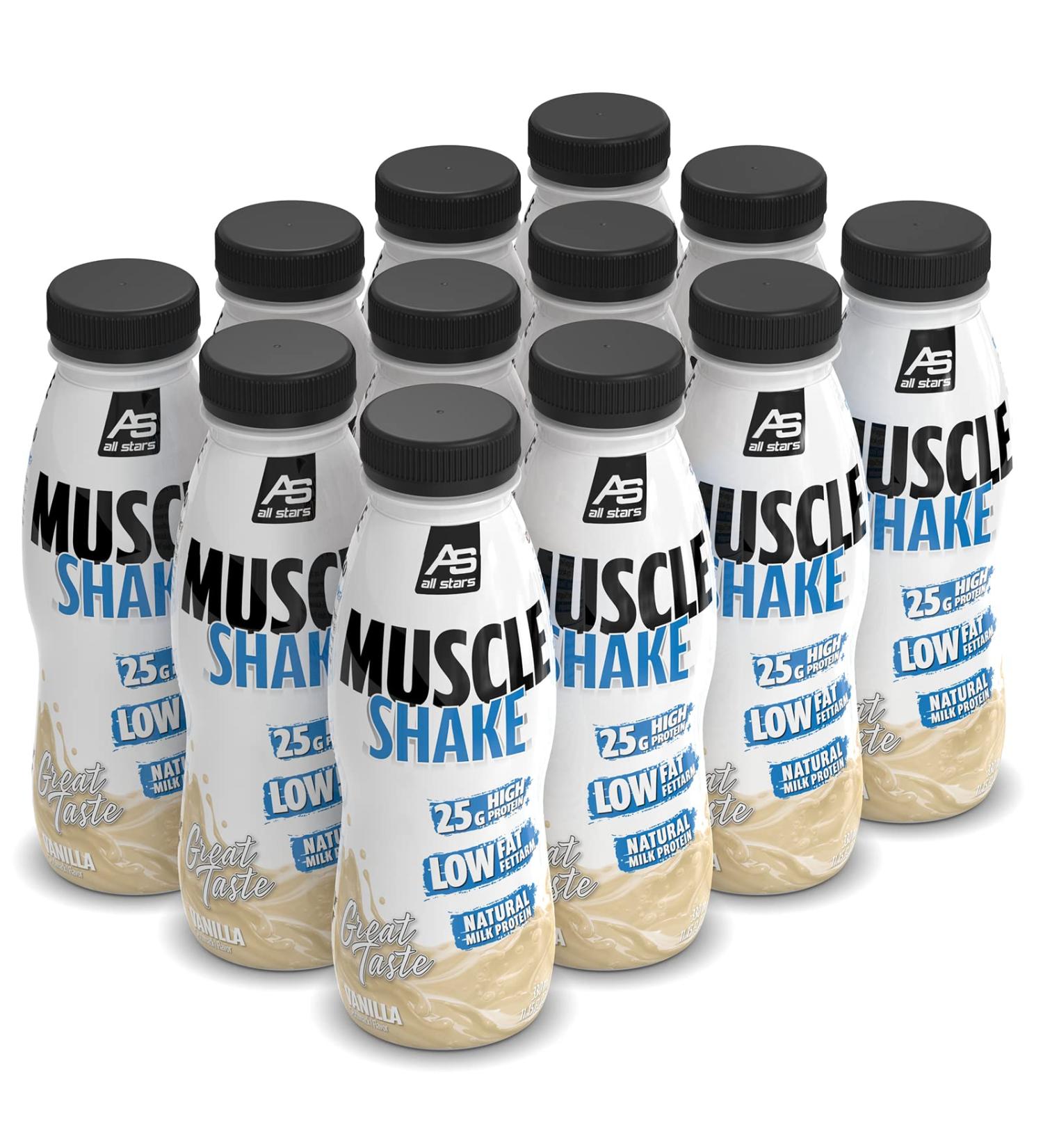 All Stars Muscle Shake Vanilla - 12 x 330ml Protein Shake with 25g Protein | Ready-to-Drink Milk Protein Shake for Muscle Growth - Buy Online on GoSupps.com