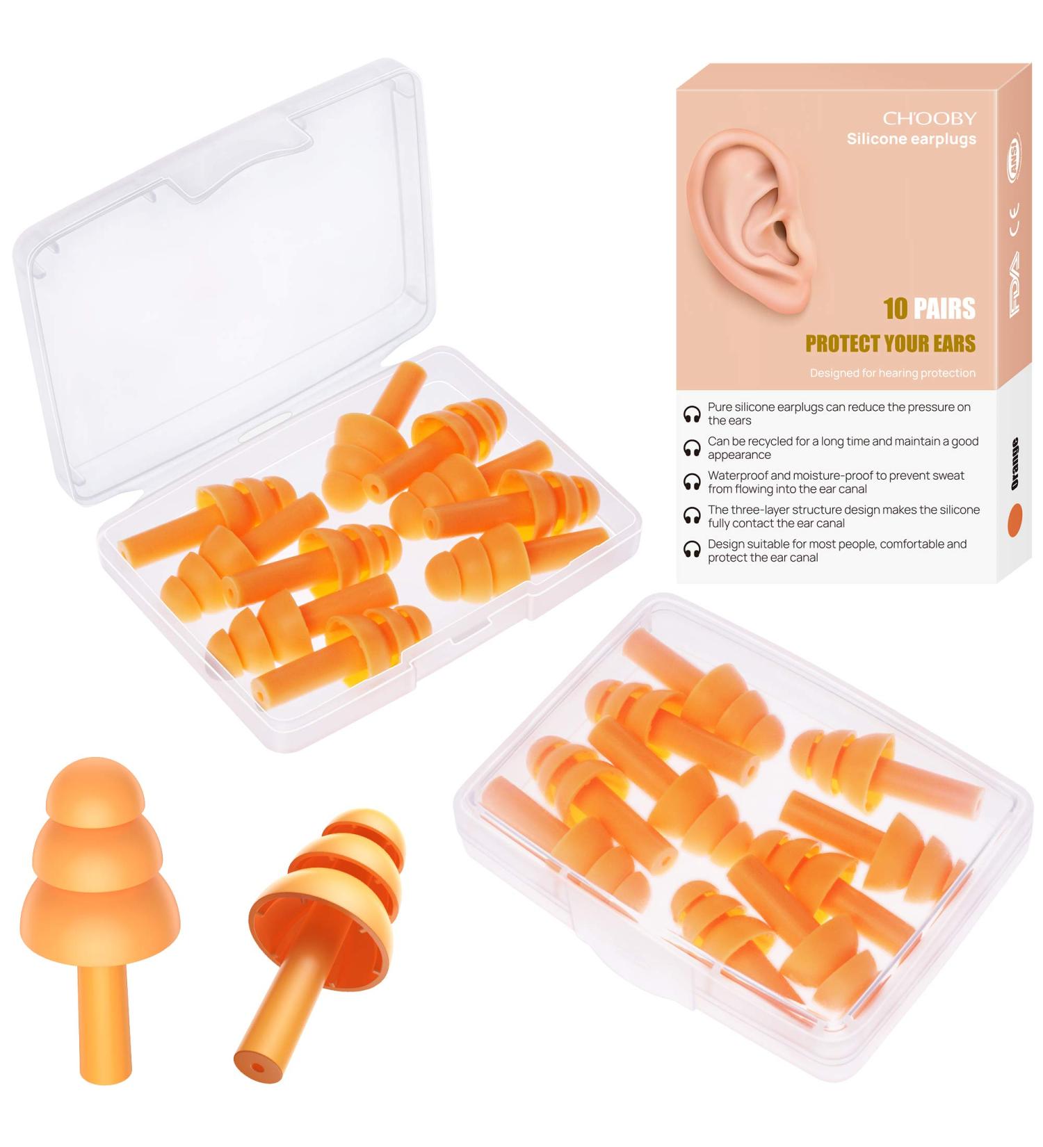CHOOBY Reusable Silicone Ear Plugs - 10 Pairs Waterproof Noise Reduction for Sleeping Swimming Shooting Motorcycles - SNR 32dB for Adults & Kids - Buy Online on GoSupps.com