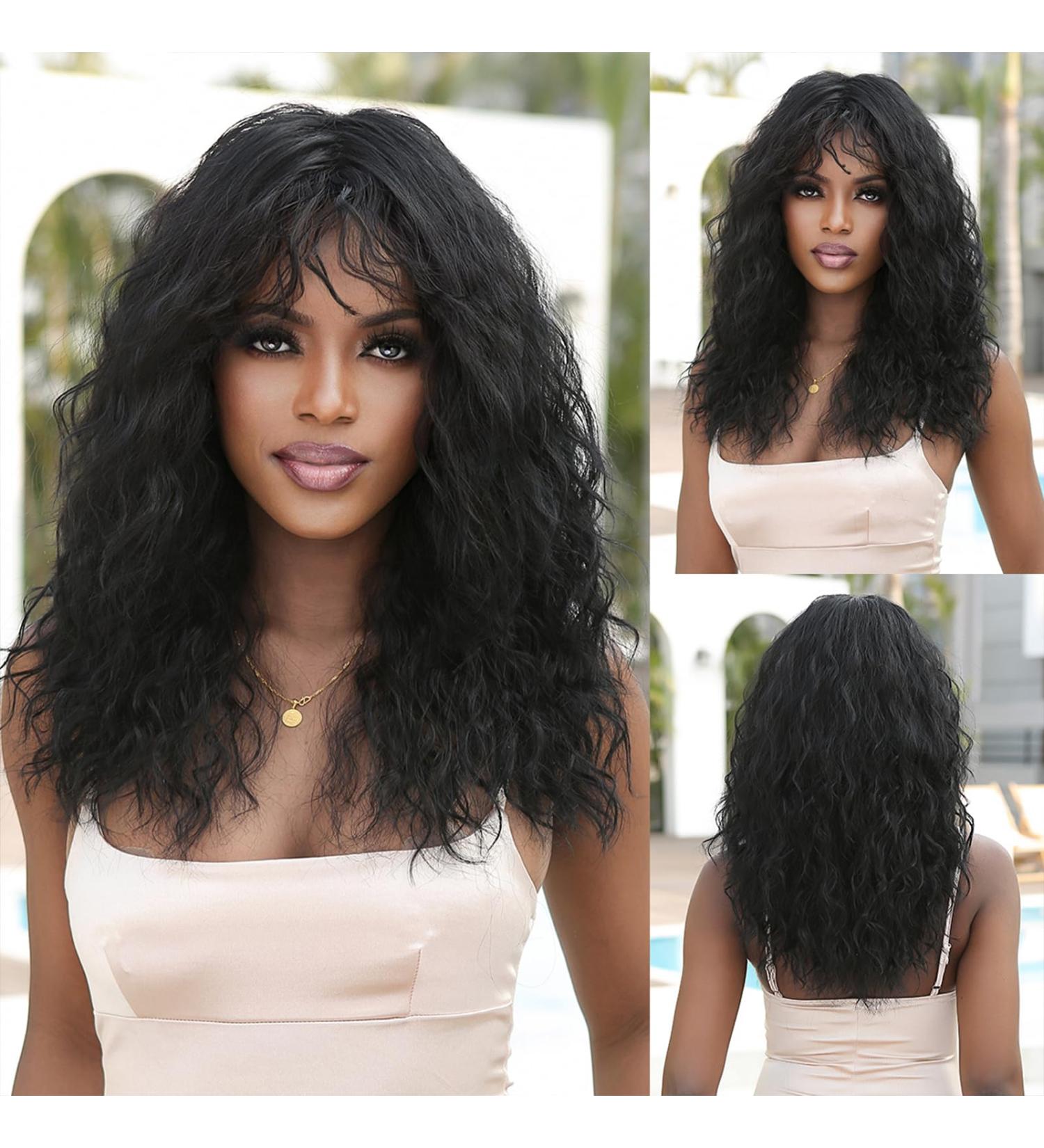Testar Black Curly Wigs for Black Women | Shoulder-Length Deep Wavy & Heat-Resistant Synthetic Wig for Daily & Party Use - Buy Online on GoSupps.com
