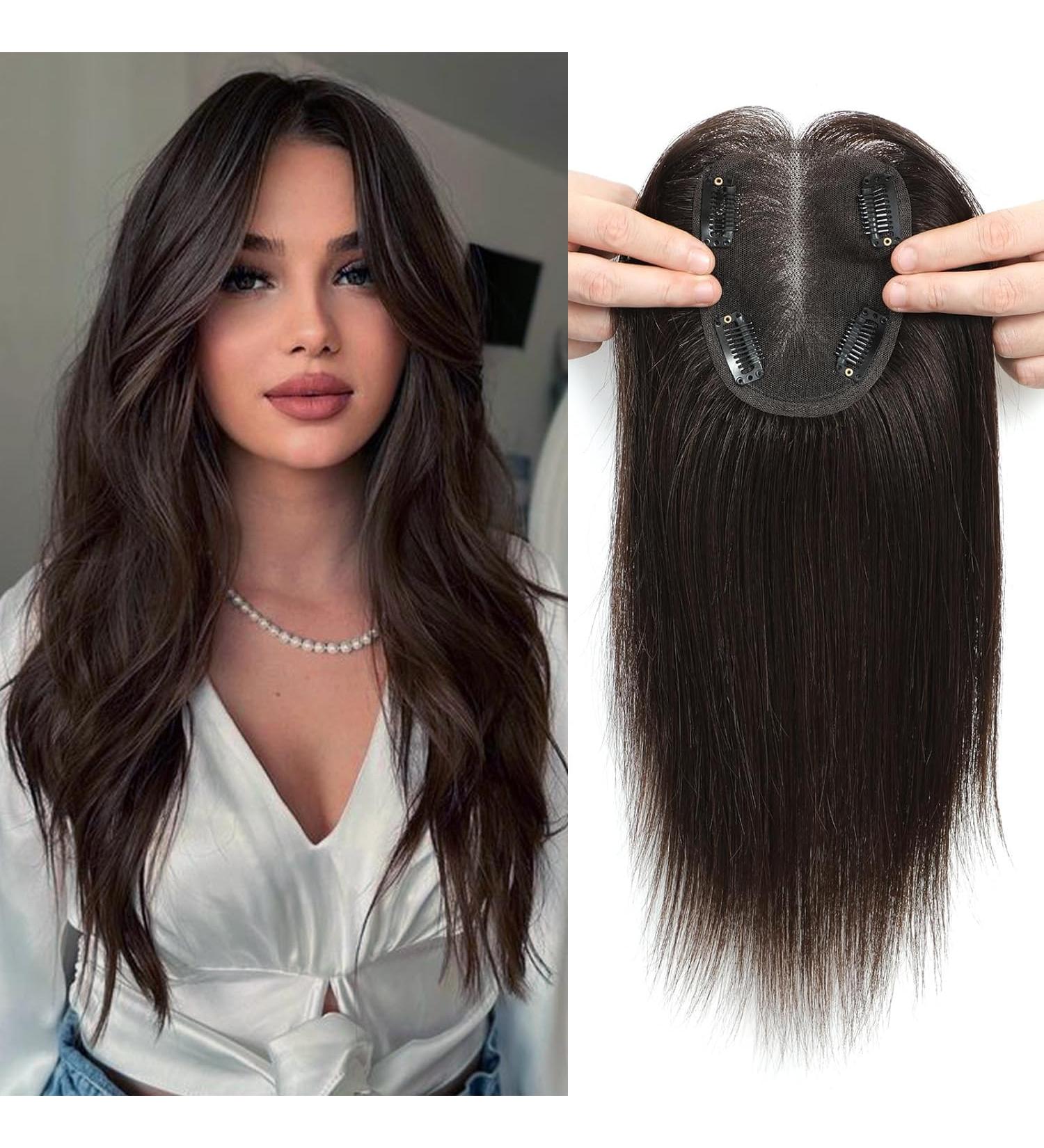 Dark Brown Human Hair Toppers for Women - 12 Inch Lace Base Extensions for Thinning Hair - Wiglets Hair Pieces Upgrade - Buy Online on GoSupps.com