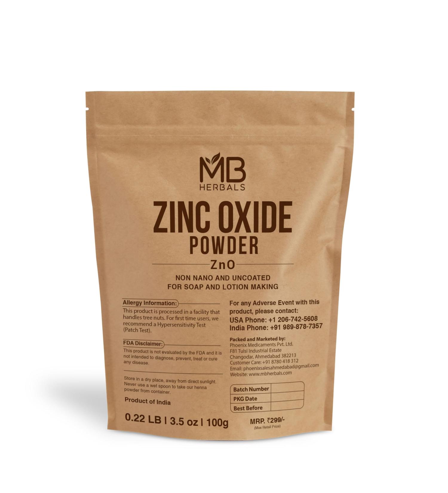 MB Herbals Zinc Oxide Powder 3.5 oz | Uncoated & Non-Nano | Pharmaceutical Grade | for DIY Sunscreen Lotion & Diaper Rash Cream