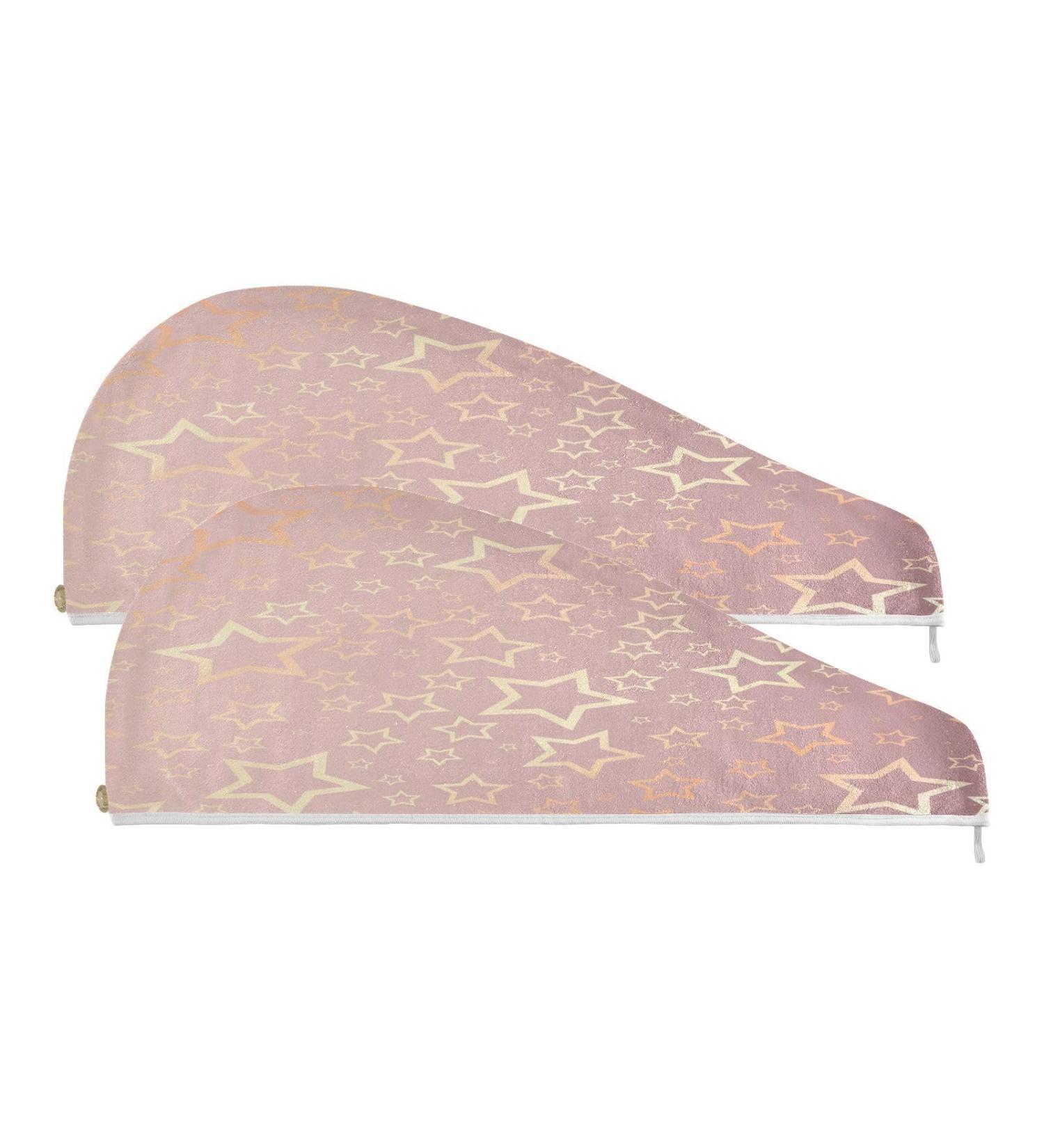 Gold Star Pattern Dry Hair Cap - 2 Piece Quick Dry Towel Set with Button Headband | Super Absorbent & Comfortable for All Hair Types - International Shipping - Buy Online on GoSupps.com