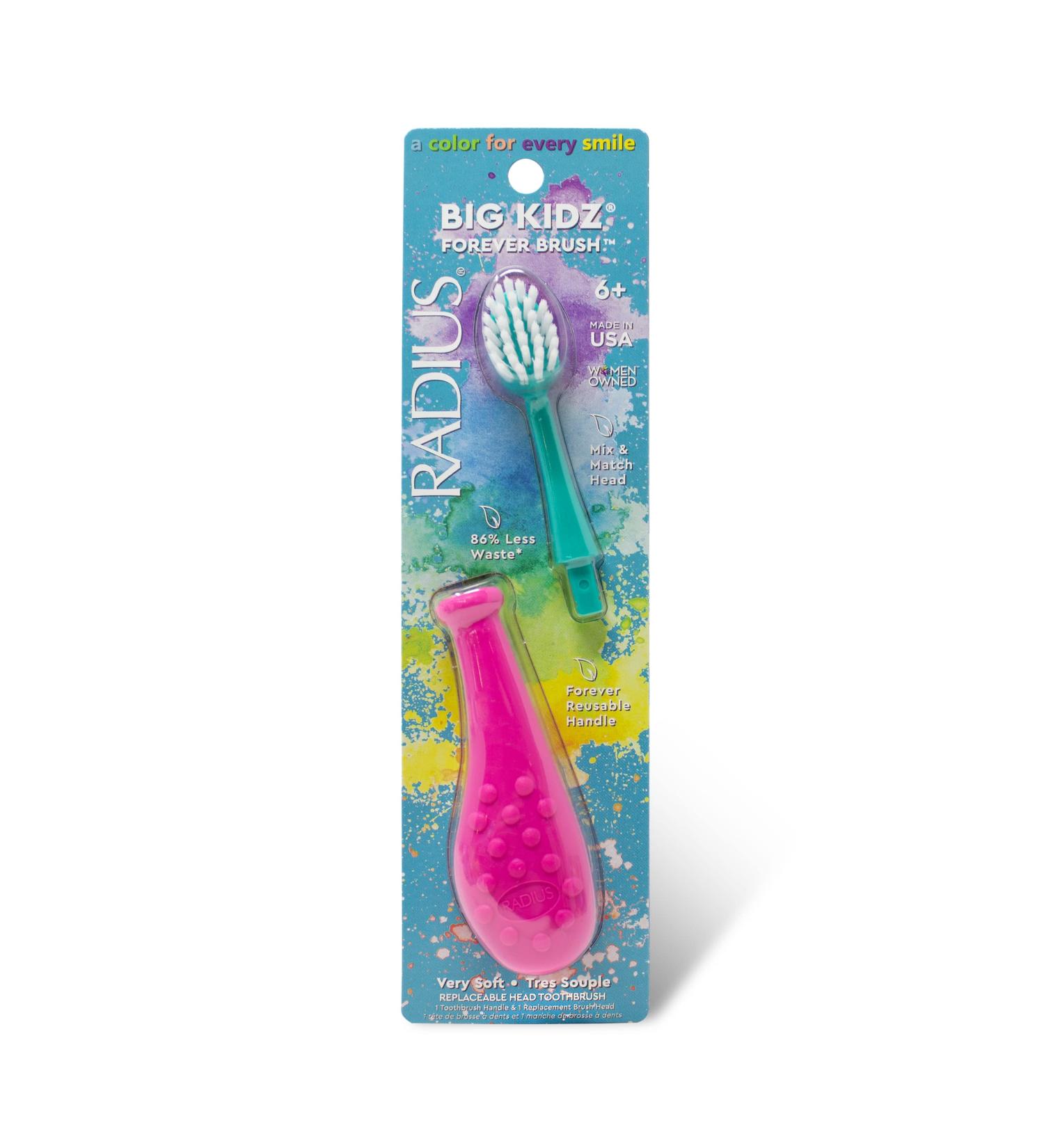 RADIUS Big Kidz Forever Toothbrush | Replaceable Head | BPA Free | ADA Accepted | Extra Soft | Hot Pink/Teal | Ages 6+ | 1 Count - Buy Online on GoSupps.com