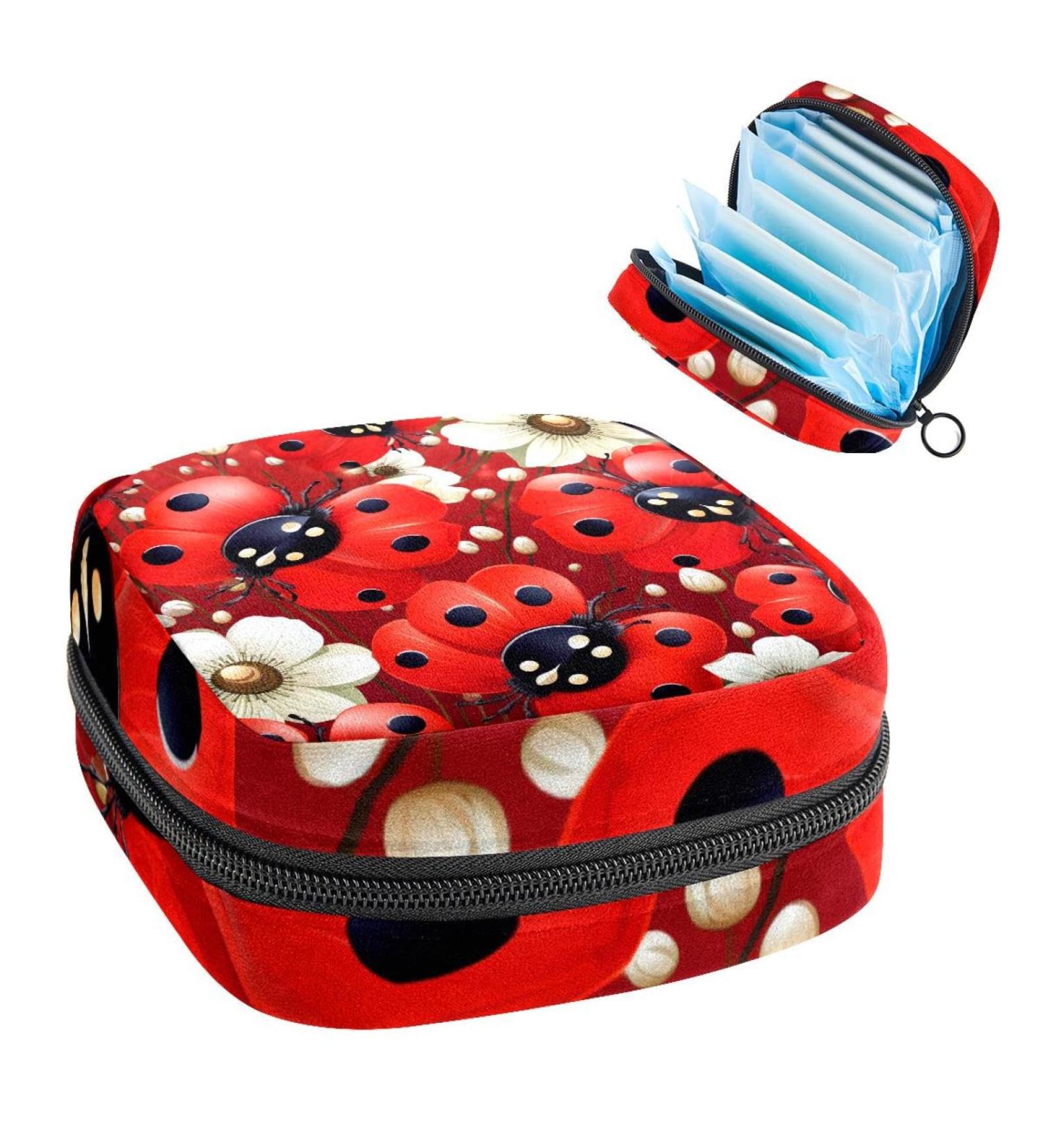 Anna Cowper Red Black Ladybugs Flowers Menstrual Cup Pouch - Portable Period Bag for Women/Girls | Multi-Colored Sanitary Napkin Storage Case - Buy Online on GoSupps.com