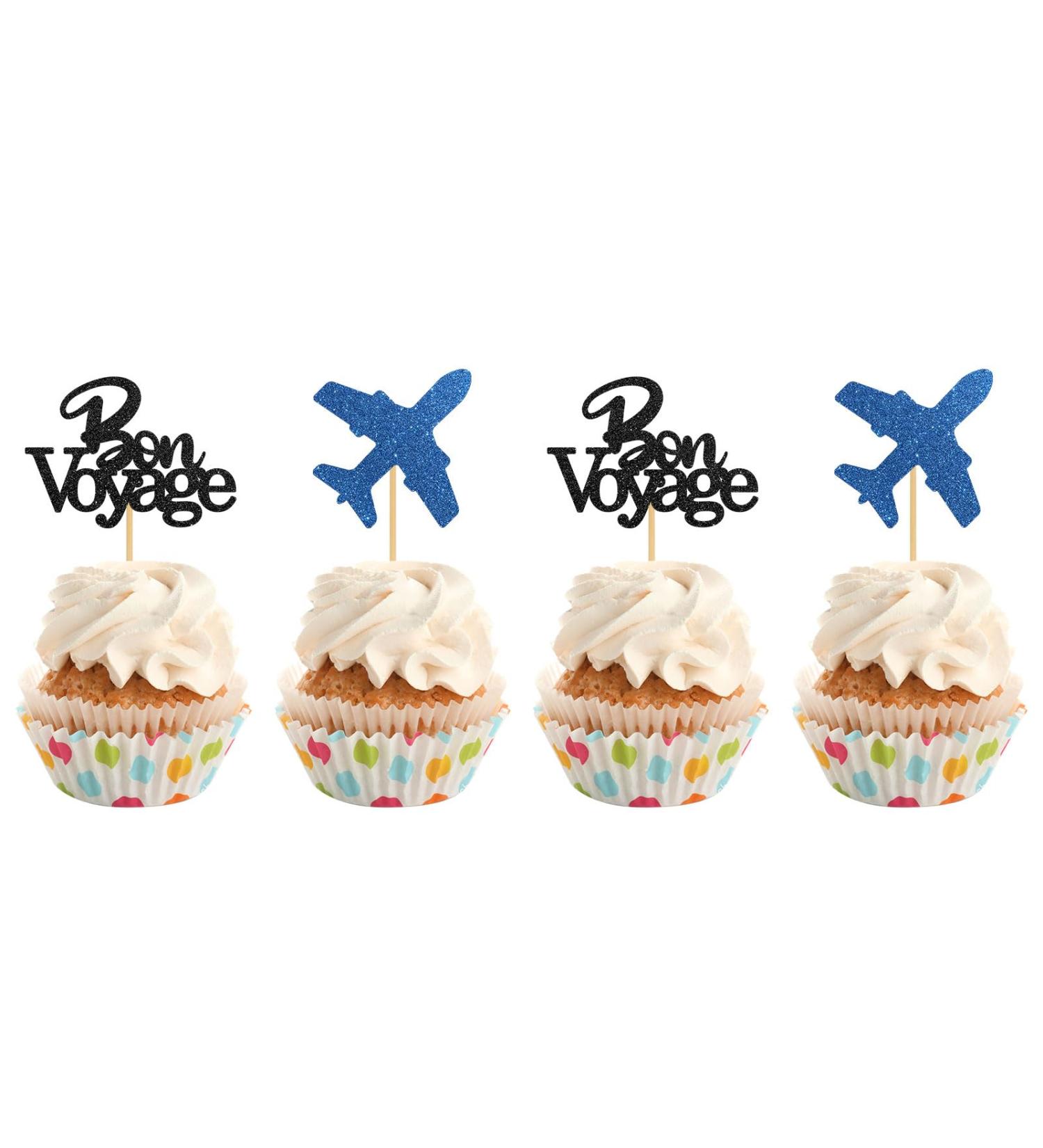 INNORU Bon Voyage Cupcake Toppers Travel Theme Party Cupcake Decor Moving Away Going Away Airplane Sign Baby Shower Graduation Retirement Party Decorations Supplies Pack of 24 Glitter - Buy Online on GoSupps.com