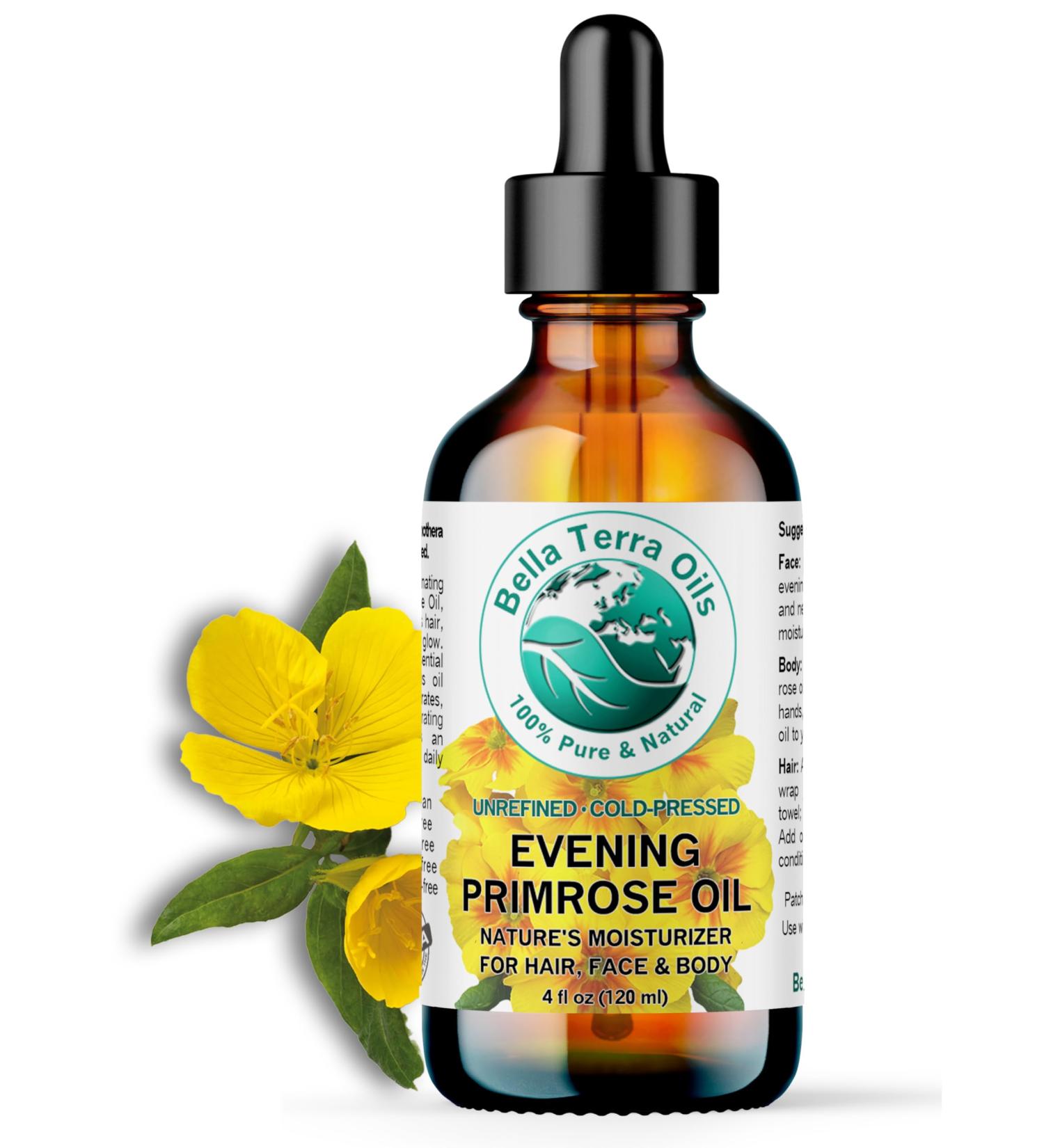 Bella Terra Oils - Organic Evening Primrose Oil 4 oz - Dive into Pure Primrose Essence Abundant in Fatty Acids A Luxurious Blend for a Radiant Glow 4 Fl Oz (Pack of 1) - Buy Online on GoSupps.com