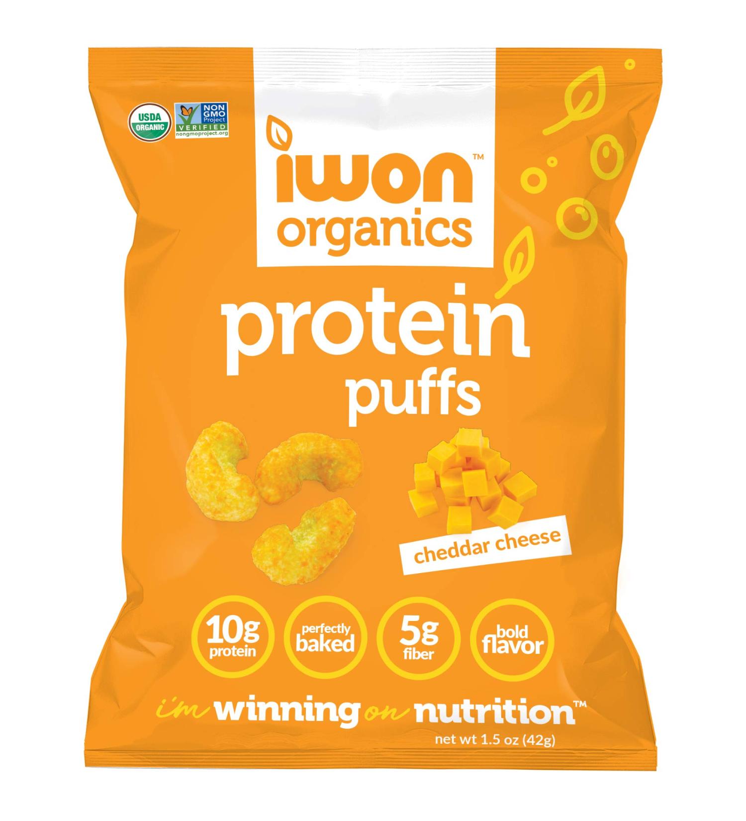 IWON Organics Cheddar Cheese Protein Puffs - High Protein & Organic Snack (8 Bags) - Buy Online on GoSupps.com