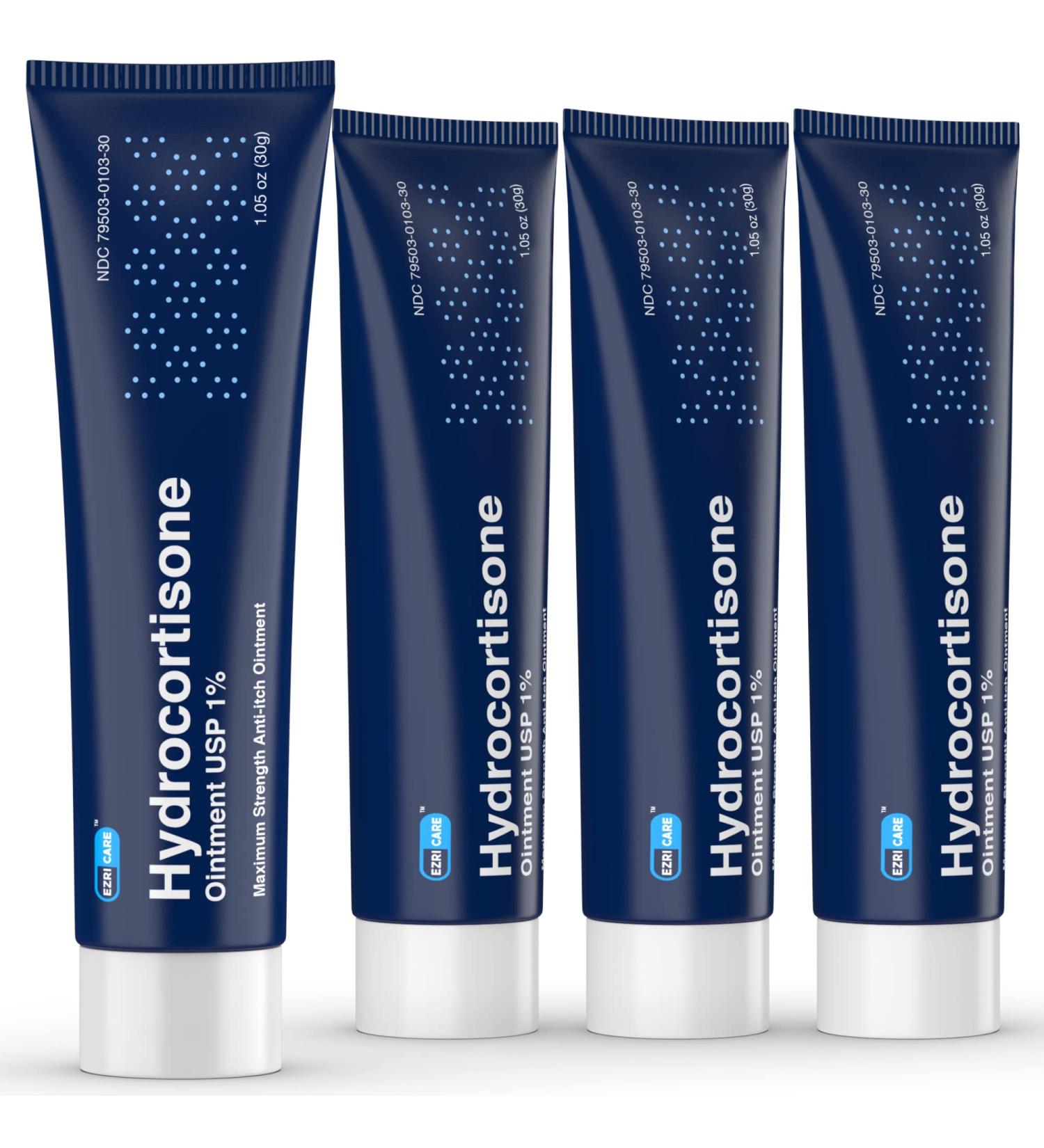 Hydrocortisone Ointment USP 1% 1.05oz - Maximum Strength Anti-Itch Relief for Rash, Allergy, Psoriasis, Eczema - Mosquito & Bug Bite Itch Relief - 4 Pack - Buy Online on GoSupps.com
