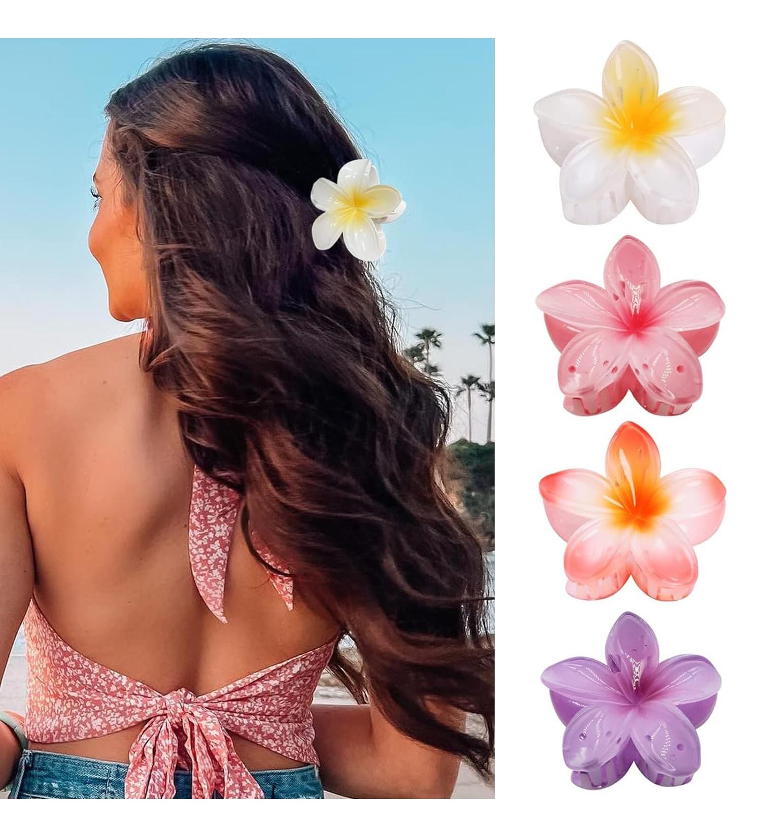IOSPKKIO Flower Hair Clips - 4 Large Non-Slip Clamps for Thick Hair | Strong Hold & Hawaiian Colors - Perfect for Women - Buy Online on GoSupps.com