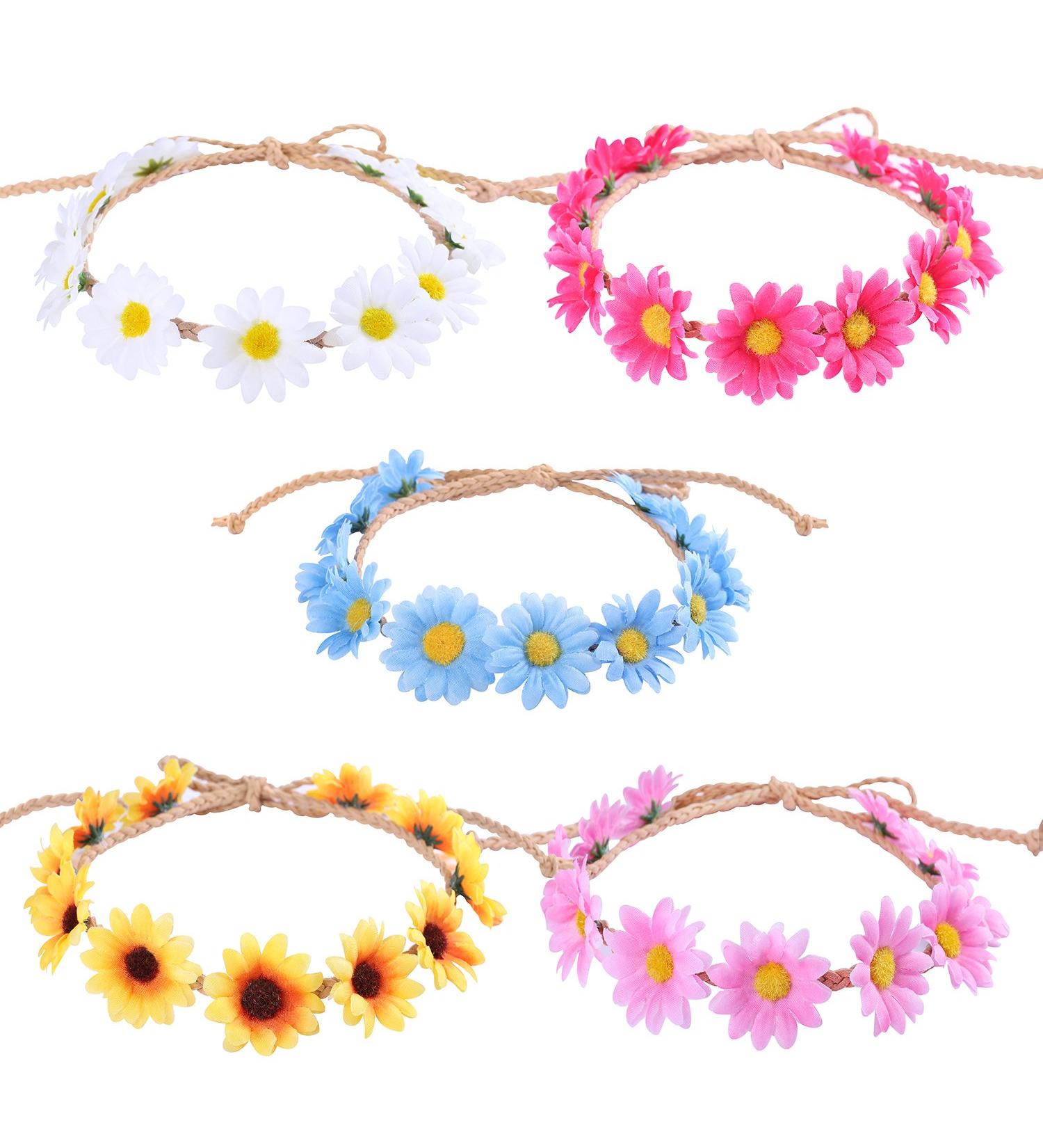 Whaline Daisy Flower Headband Set - Sunflower Hair Wreath for Women, Girls - Summer Party Decoration, Wedding, Hippie, Halloween, Christmas - 5 Pack - Buy Online on GoSupps.com