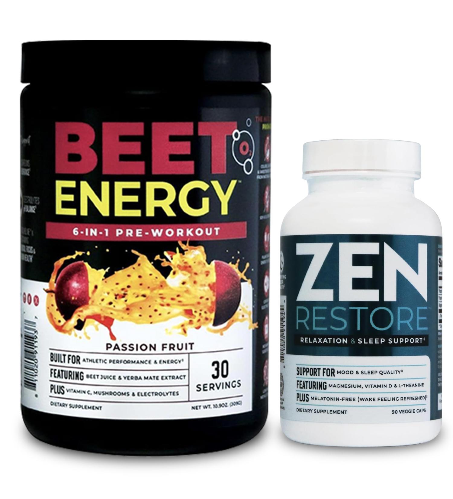 Nutrology Beet Natural O2 Pre Workout Powder Energy Endurance & Nitric Oxide Booster with Beet Powder Passion Fruit Flavor (30 Servings) Zen Natural Magnesium Supplement (30 Servings) - Buy Online on GoSupps.com