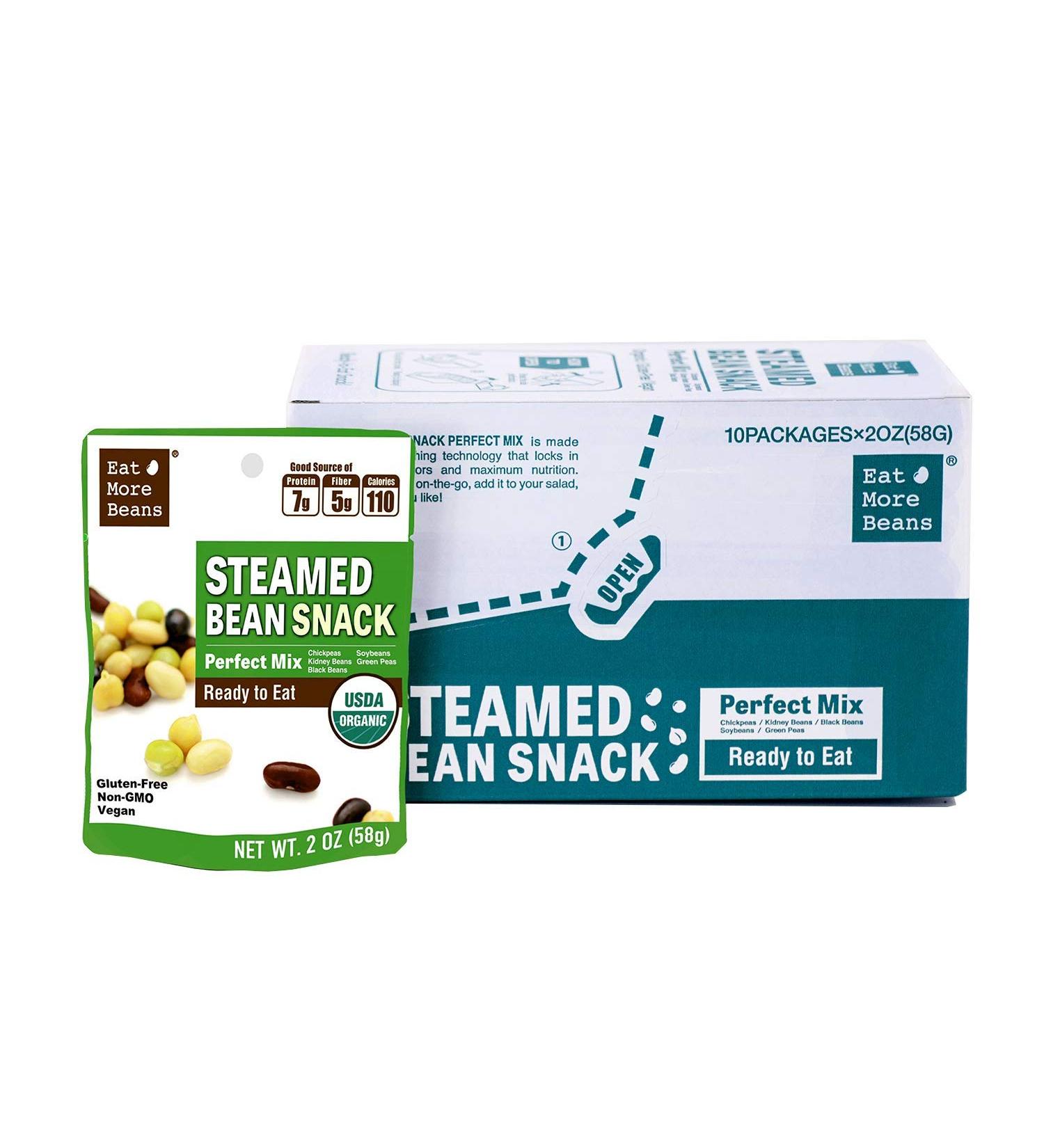 Organic Steamed Bean Snack Mix - Chickpeas, Soybeans, Green Peas, Kidney Beans, Black Beans - Box of 10 - Buy Online on GoSupps.com