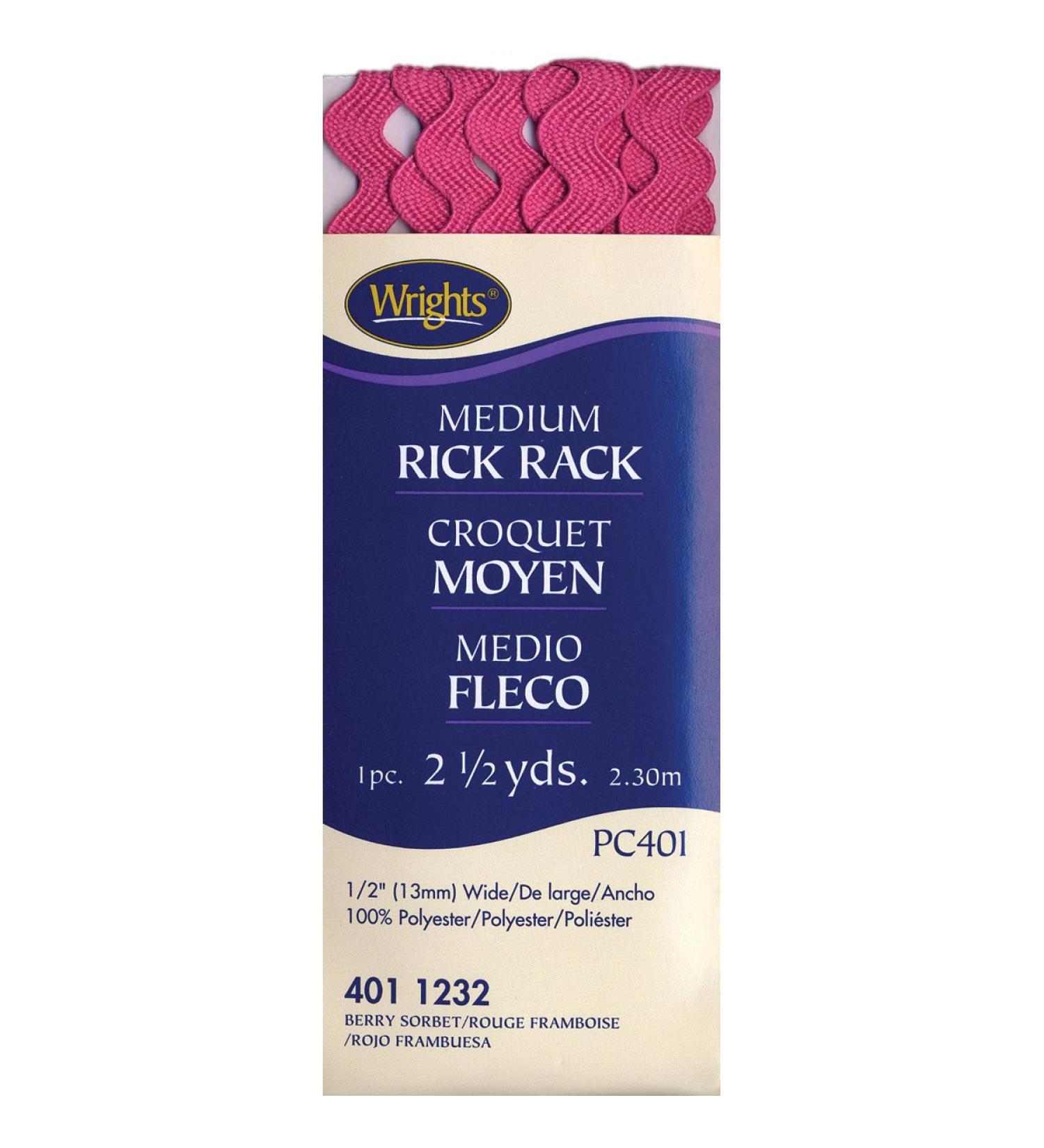 Wrights 117-401-1232 Polyester Rick Rack Trim  Berry Sorbet  Medium  2.5-Yard