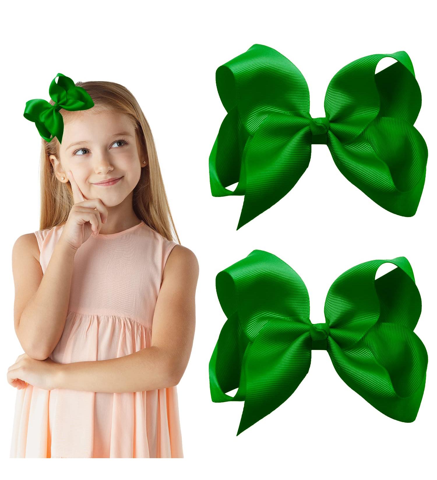 Christmas Green Ribbon Hair Bow Clips 6Inch - Fashionable Hair Accessories for Girls, Women, Toddlers - Christmas Tree Design - Buy Online on GoSupps.com