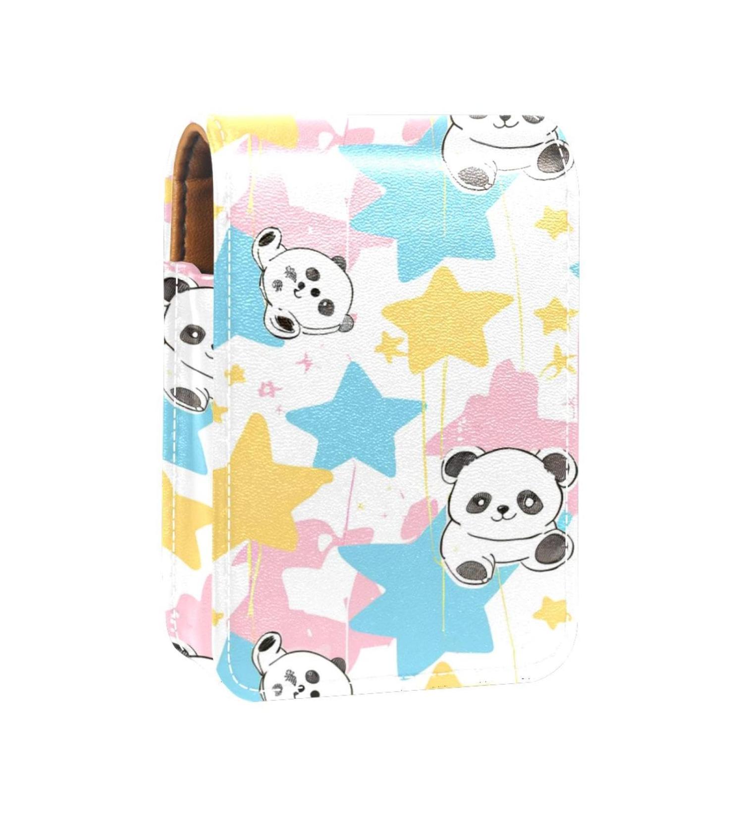 Travel Lipstick Organizer Case - Portable Makeup Bag with Mirror | Cute Panda Stars Design - Shop Now - Buy Online on GoSupps.com