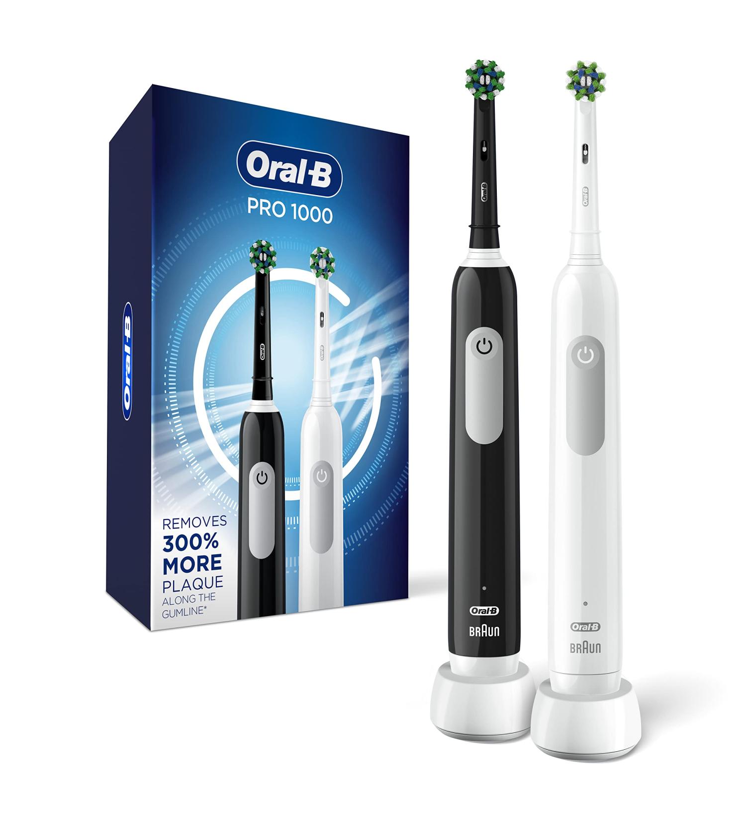 Oral-B Pro 1000 CrossAction Electric Toothbrush Duo Pack - Black & White - Buy Online on GoSupps.com