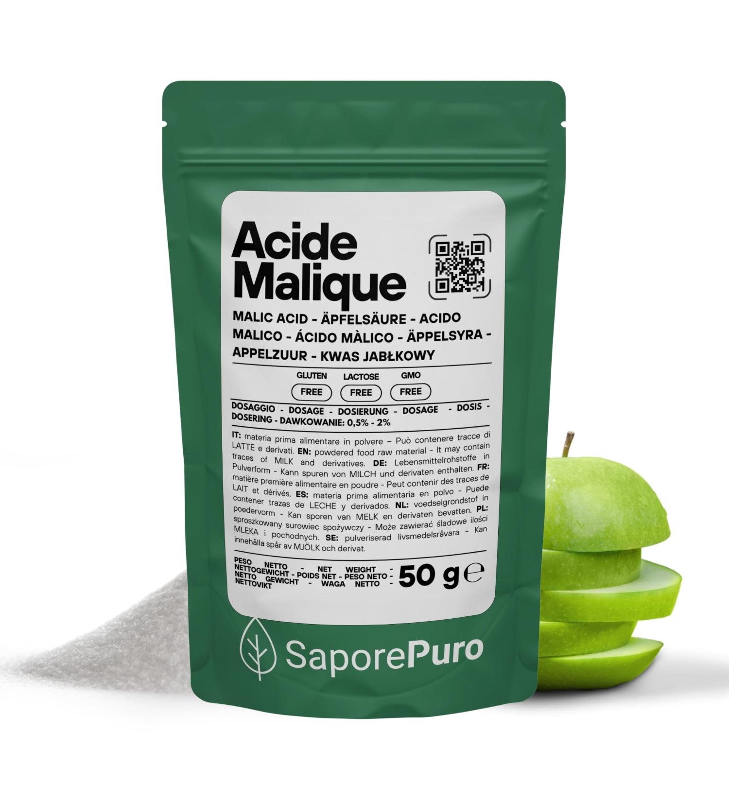  SaporePuro SaporePuro Malic Acid Powder 50g | High Solubility and Taste | Ideal for Beverages Desserts and Food Supplements | Food Grad - Buy Online on GoSupps.com