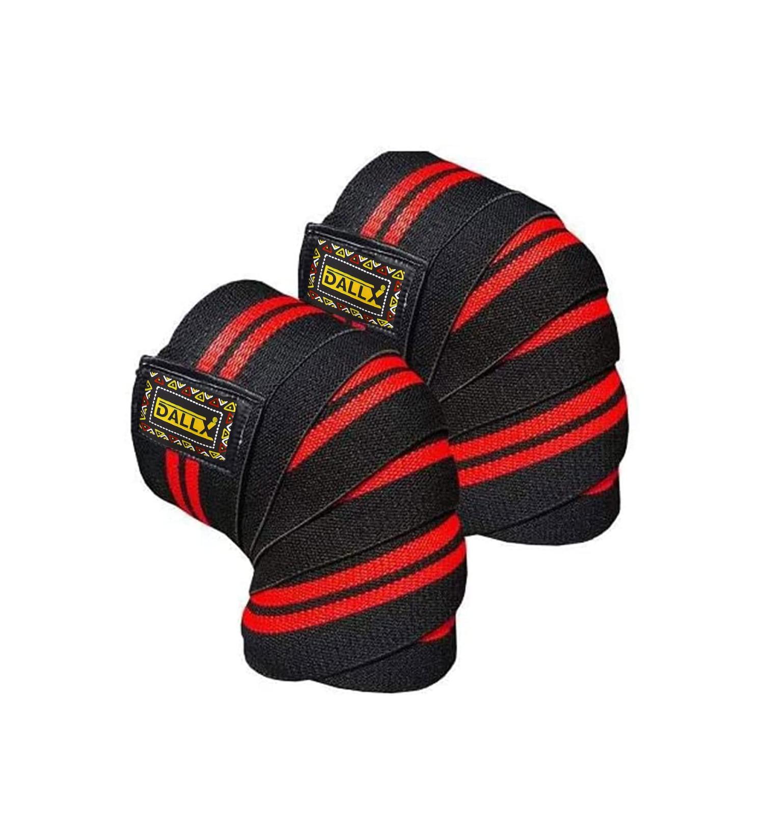 DALLX Cross Training Knee Wraps - Extra Long Compression Bandage for Gym, WODS, Weightlifting - Black Red (Pair) - Buy Online on GoSupps.com