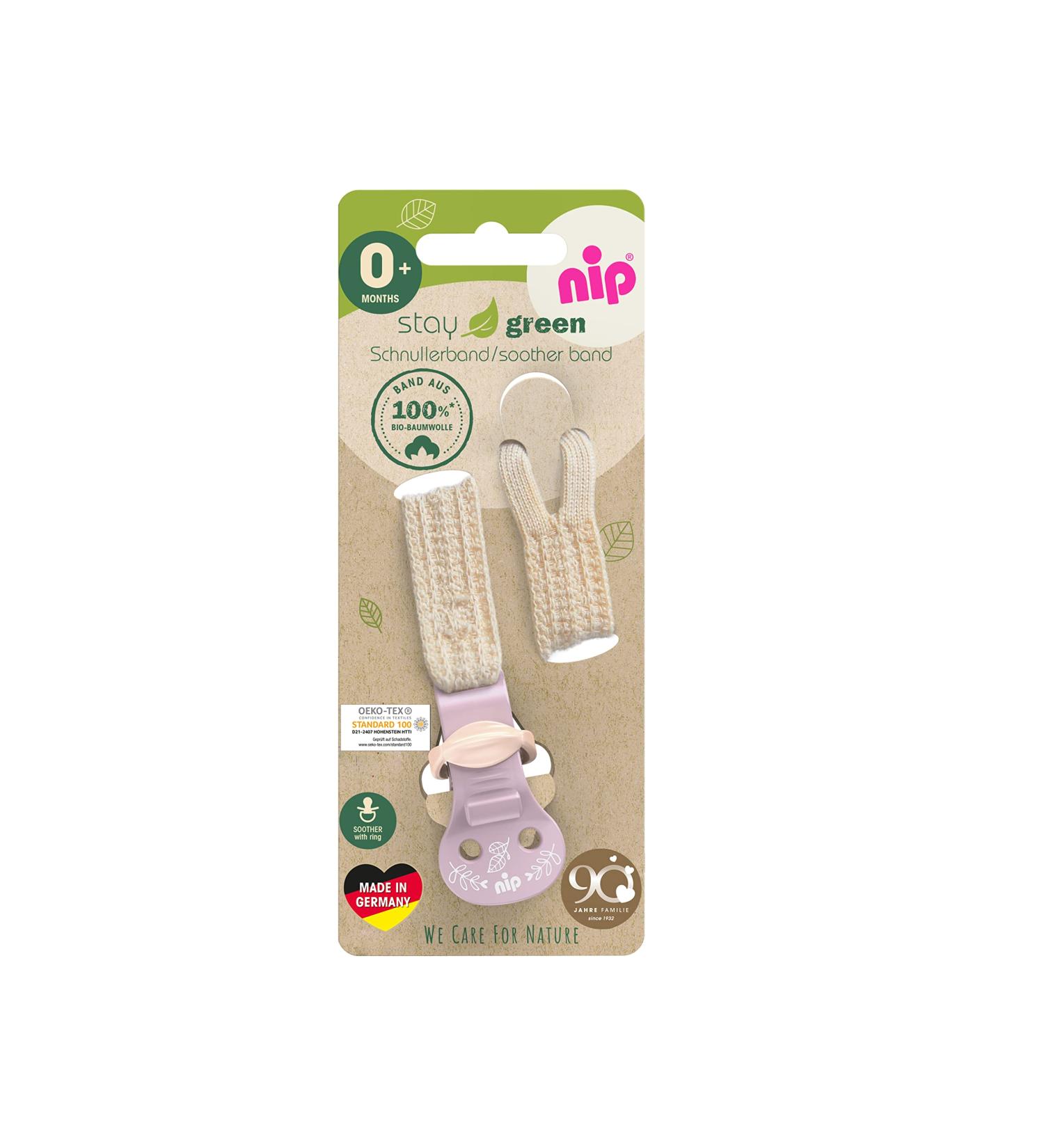 Nip Stay Green Organic Cotton Pacifier Tape - Adjustable Clothing Protector - Made in Germany - Violet - Buy Online on GoSupps.com
