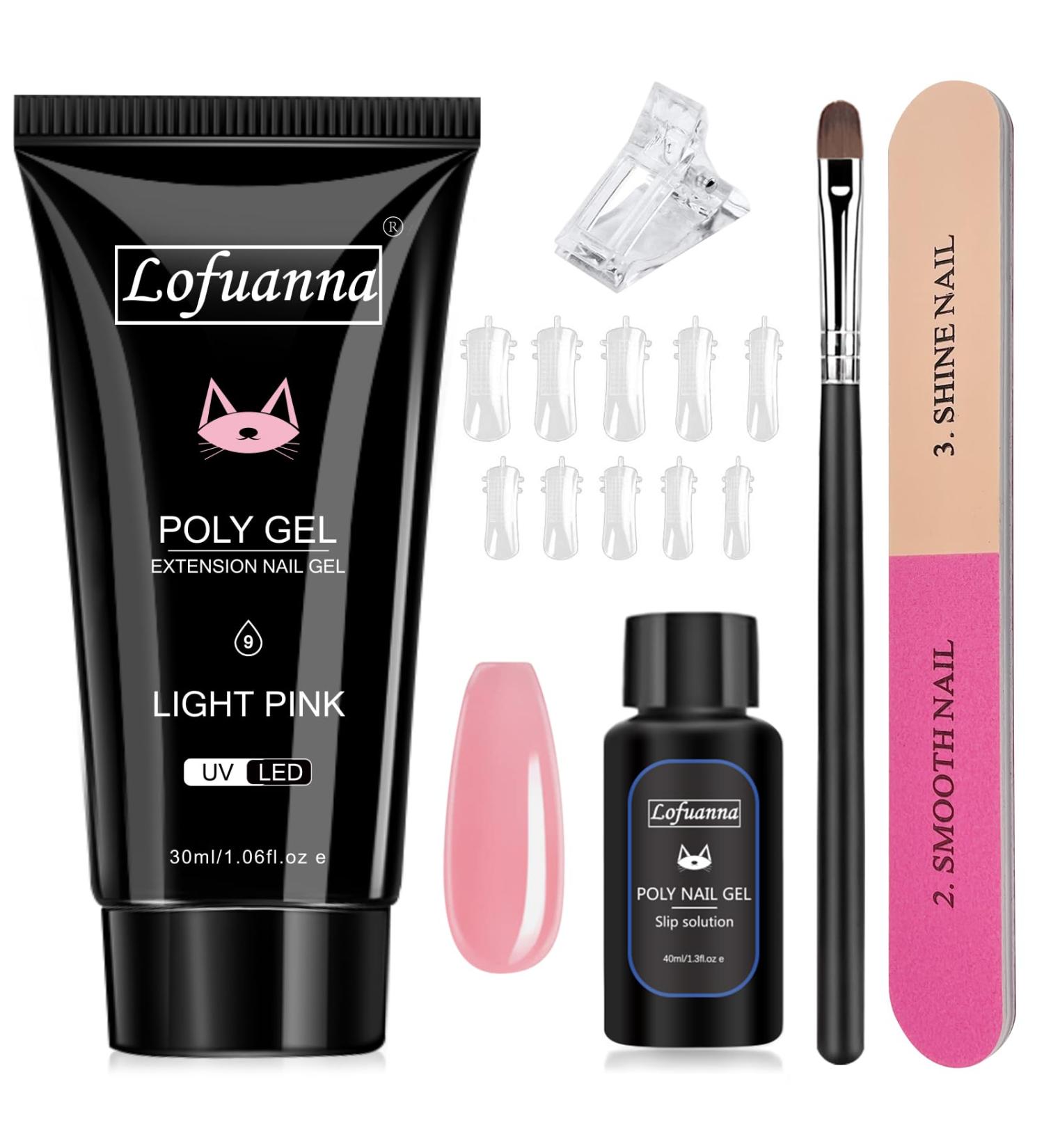 Professional Gel Extension Nail Kit | 30ML Clear Poly Gel with Builder Gel & Slip Solution | Light Pink Poly Gel Clips Included - Buy Online on GoSupps.com