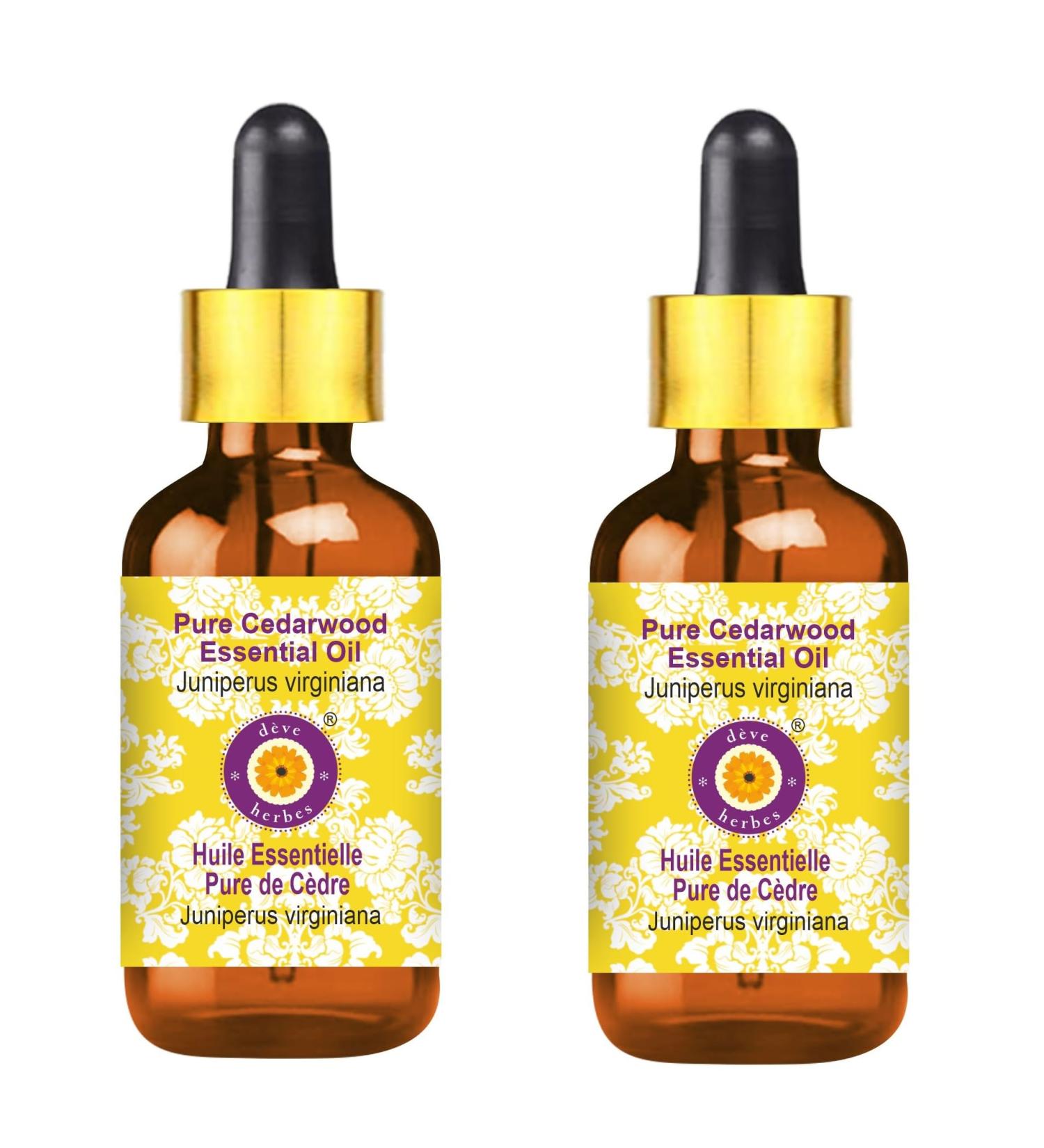 Deve Herbes Pure Cedarwood Essential Oil (Juniperus virginiana) with Glass Dropper Steam Distilled (Pack of Two) 100ml X 2 (6.76 oz) - Buy Online on GoSupps.com