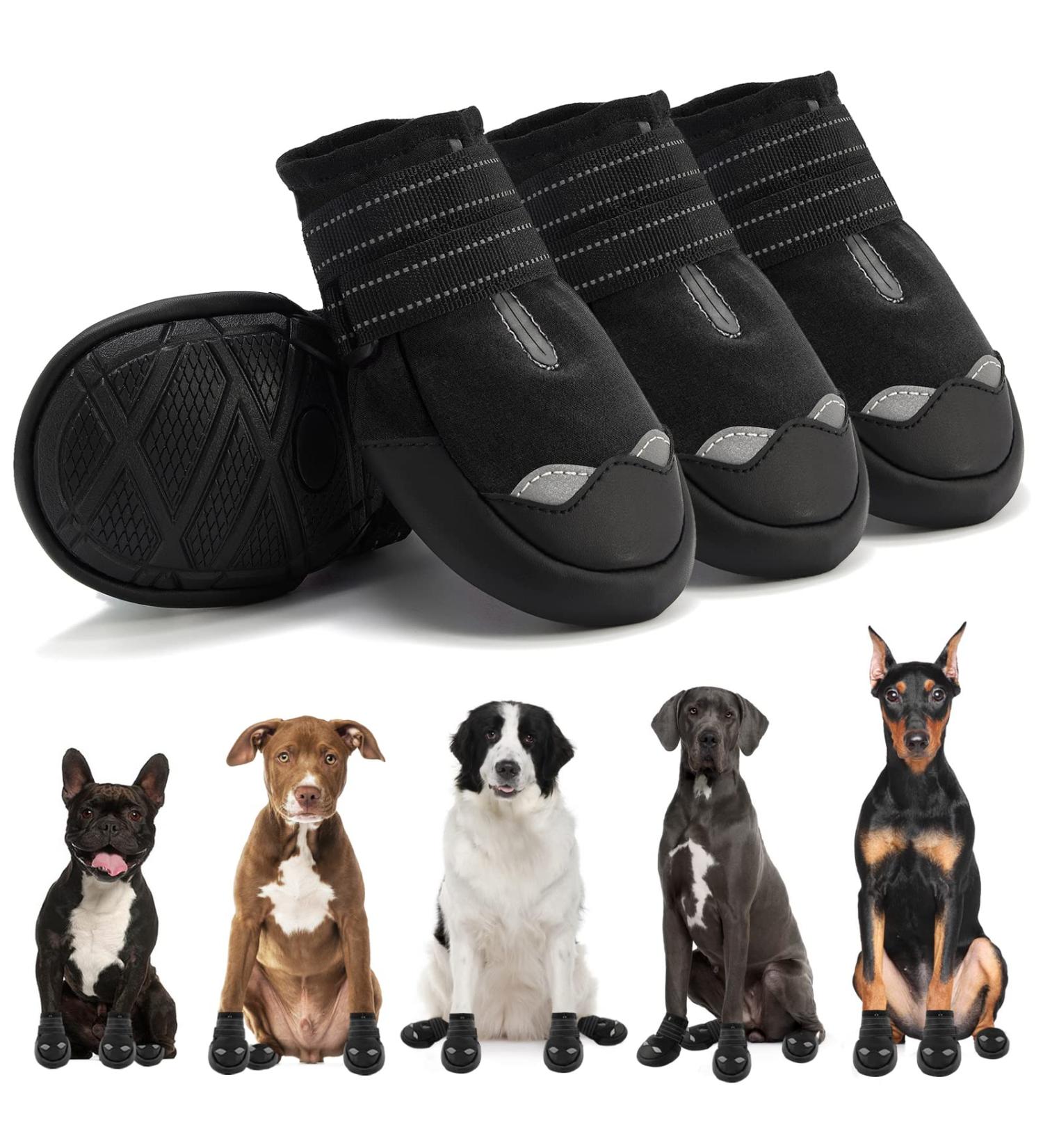 Reflective Waterproof Dog Shoes for Hot Pavement - Outdoor Booties for Medium & Large Dogs (Size 4, Black) - 4PCS - Buy Online on GoSupps.com