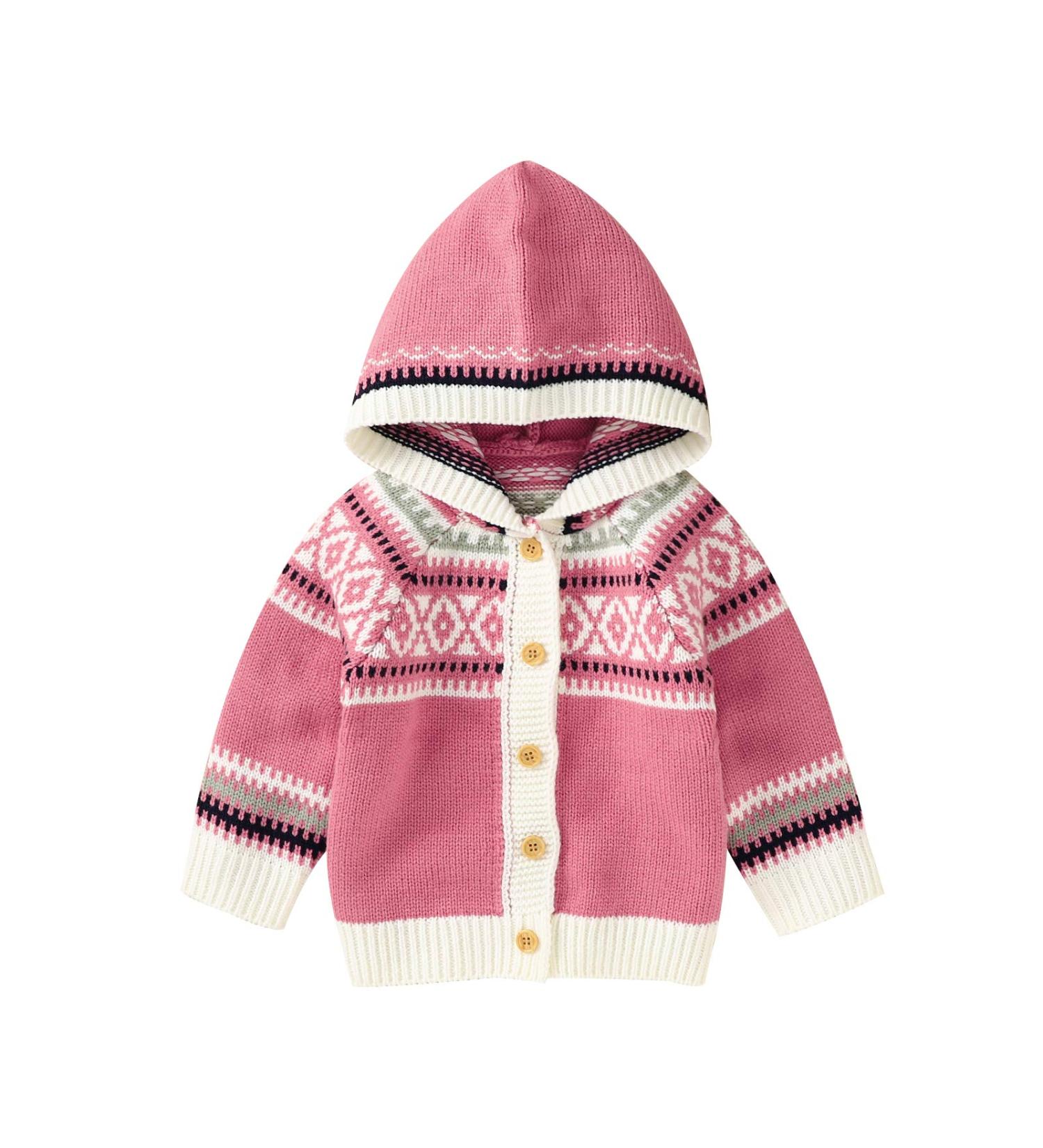 North Edge Baby Hooded Sweater Coat | Newborn Infant Girl Boy Knit Outwear | Light Weight Jacket 3-6 Months Pink - Buy Online on GoSupps.com