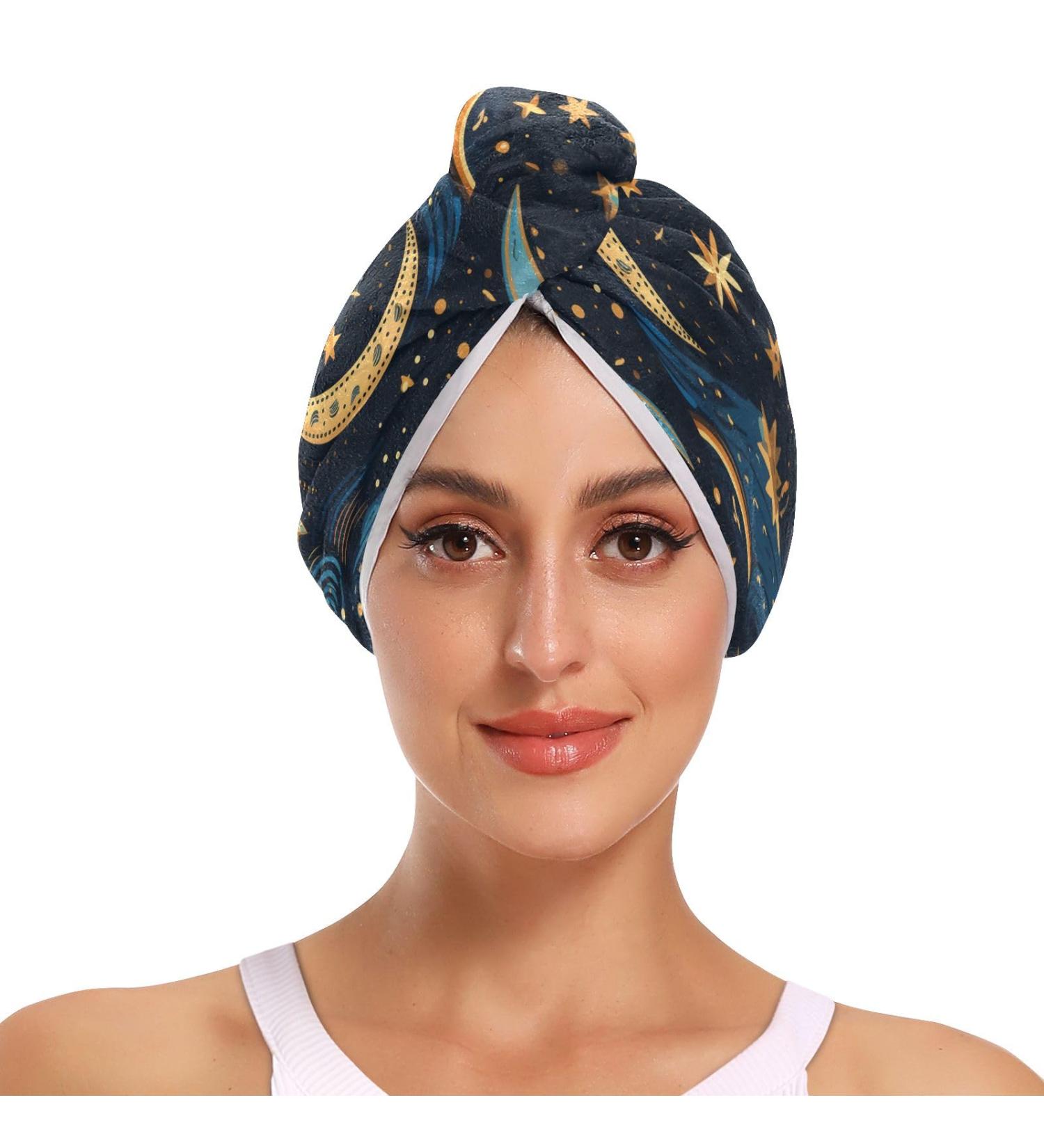 Tribe Moon Stars Sun Hair Towel 2 Pack - Super Absorbent Quick Dry Hair Turbans for Women & Girls - Buy Online on GoSupps.com