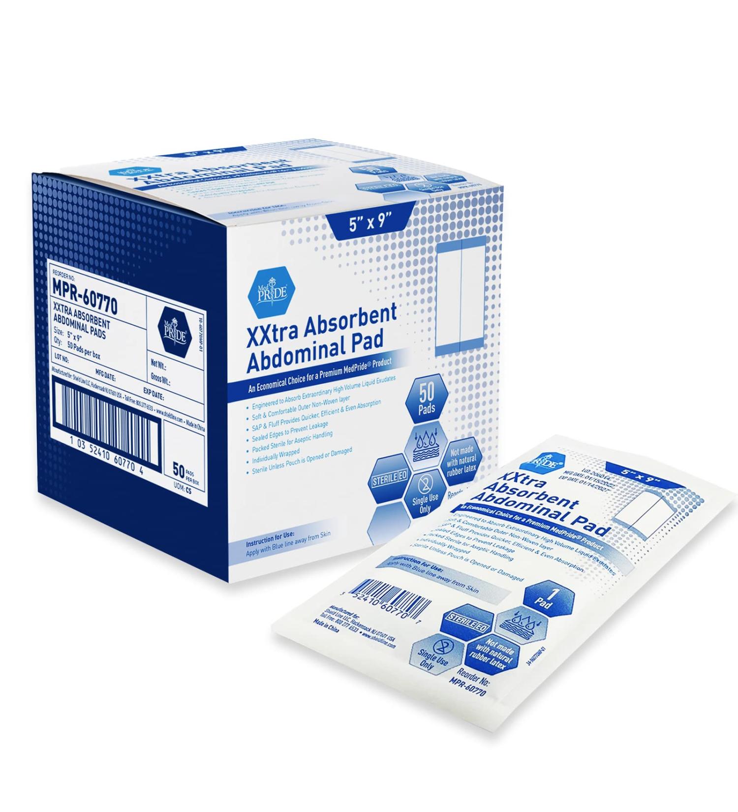 Medpride Sterile XXtra Absorbent Abdominal Pads 50-Pack - 5x9 ABD Combine Pads - Buy Online on GoSupps.com