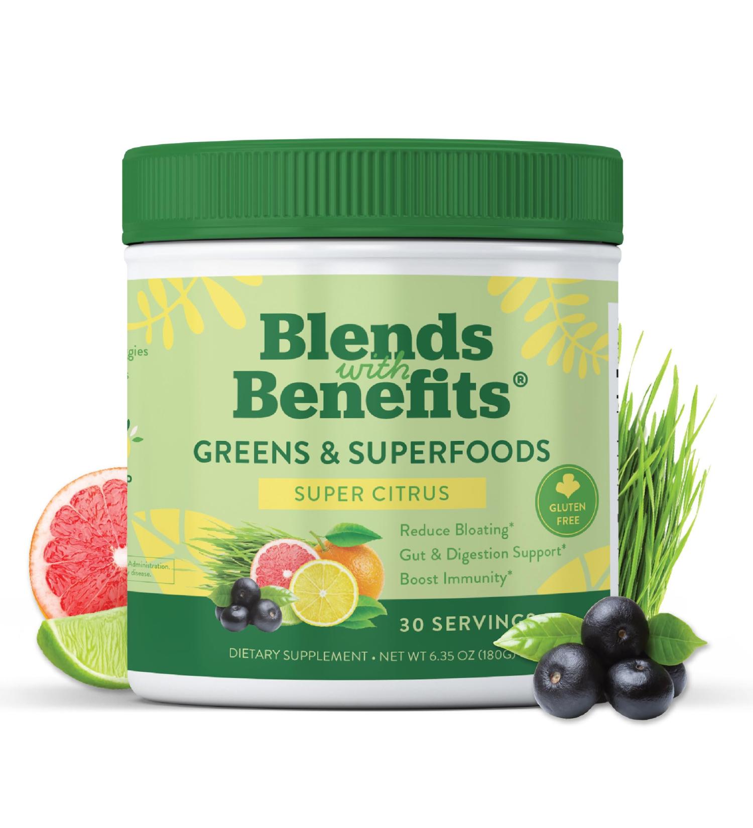 360 Nutrition Blends with Benefits Super Greens Powder w/Probiotics Digestive Enzymes Sugar & Gluten Free Plant Based Superfood Drink Mix for Gut Health Bloating Immunity Overall Health 6.35 oz Citrus - Buy Online on GoSupps.com