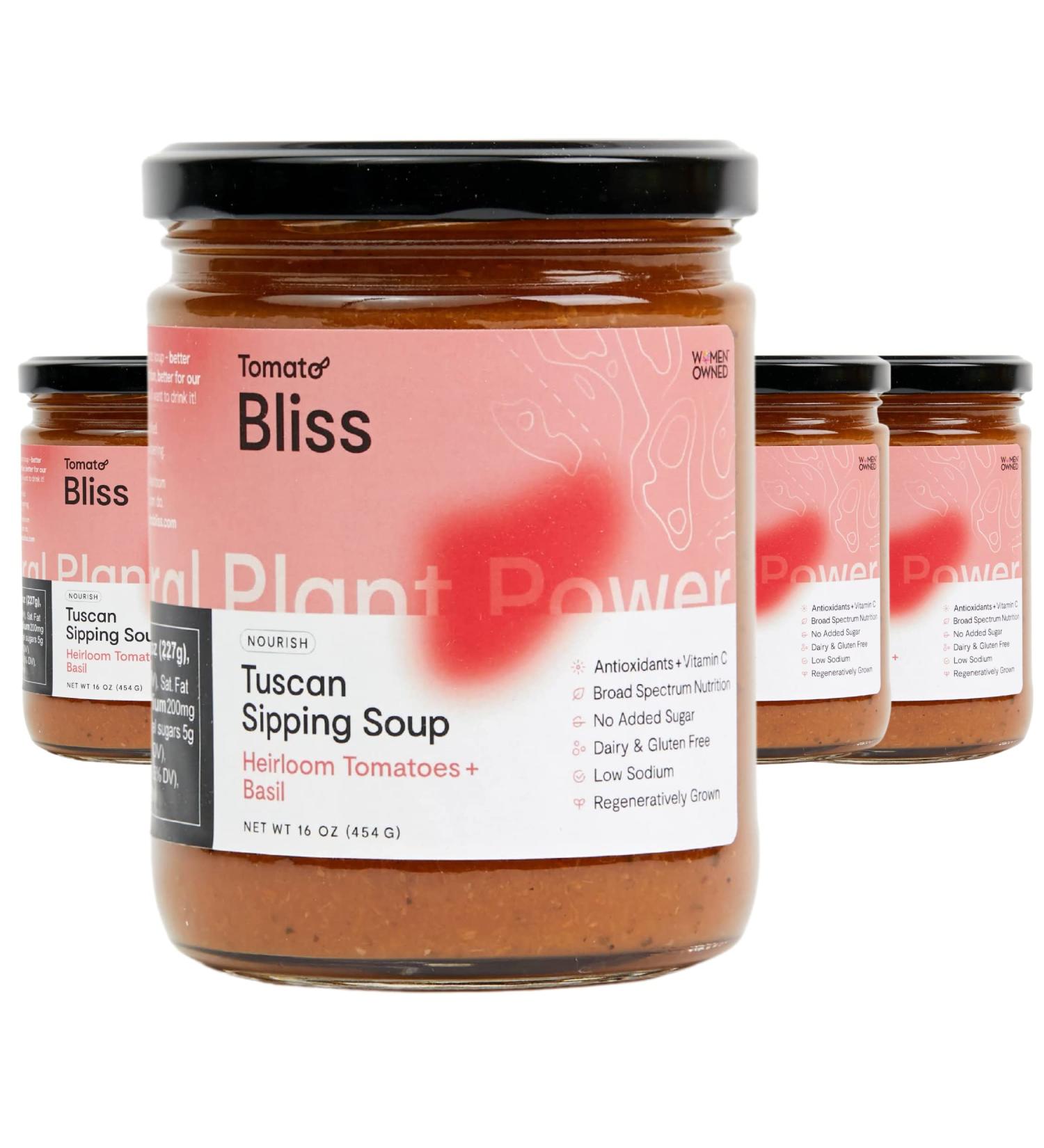 Tomato Bliss Heirloom Tomato Basil Soup 16 oz 4-Pack - All Natural, Non-GMO, Vegan, Dairy-Free, No Added Sugar - High in Vitamin C & Antioxidants - Buy Online on GoSupps.com
