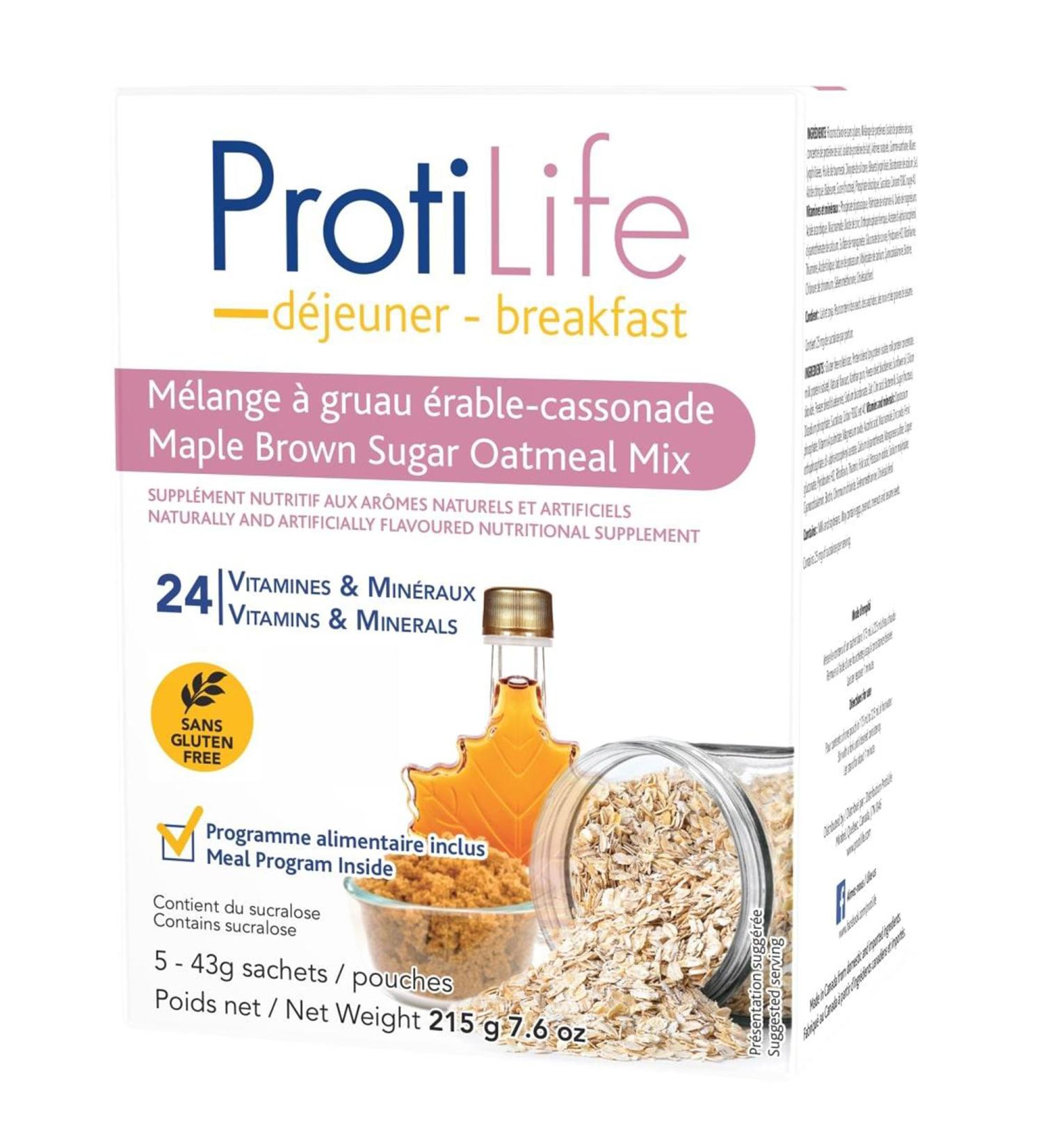 ProtiLife High Protein Oatmeal | 16g Protein 4g Fiber | Gluten Free Instant Oatmeal Packets - Maple Brown Sugar Flavor (Box of 5 - Buy Online on GoSupps.com