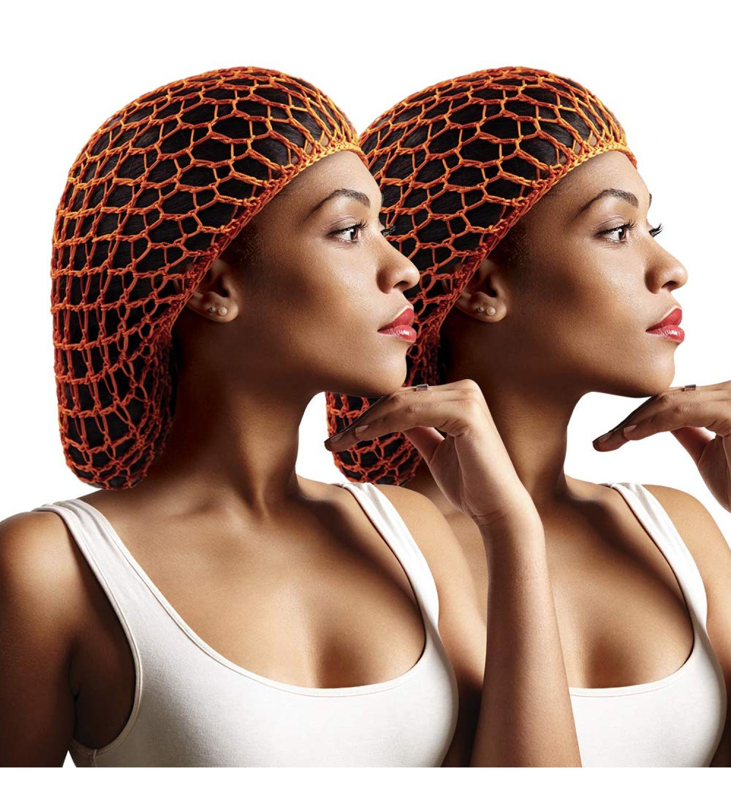 Beauty Town 2 Pcs Hair Net Large Jumbo Size Thick Crocheted Head Bands Hair Cover Ornament for Sleeping (Orange)