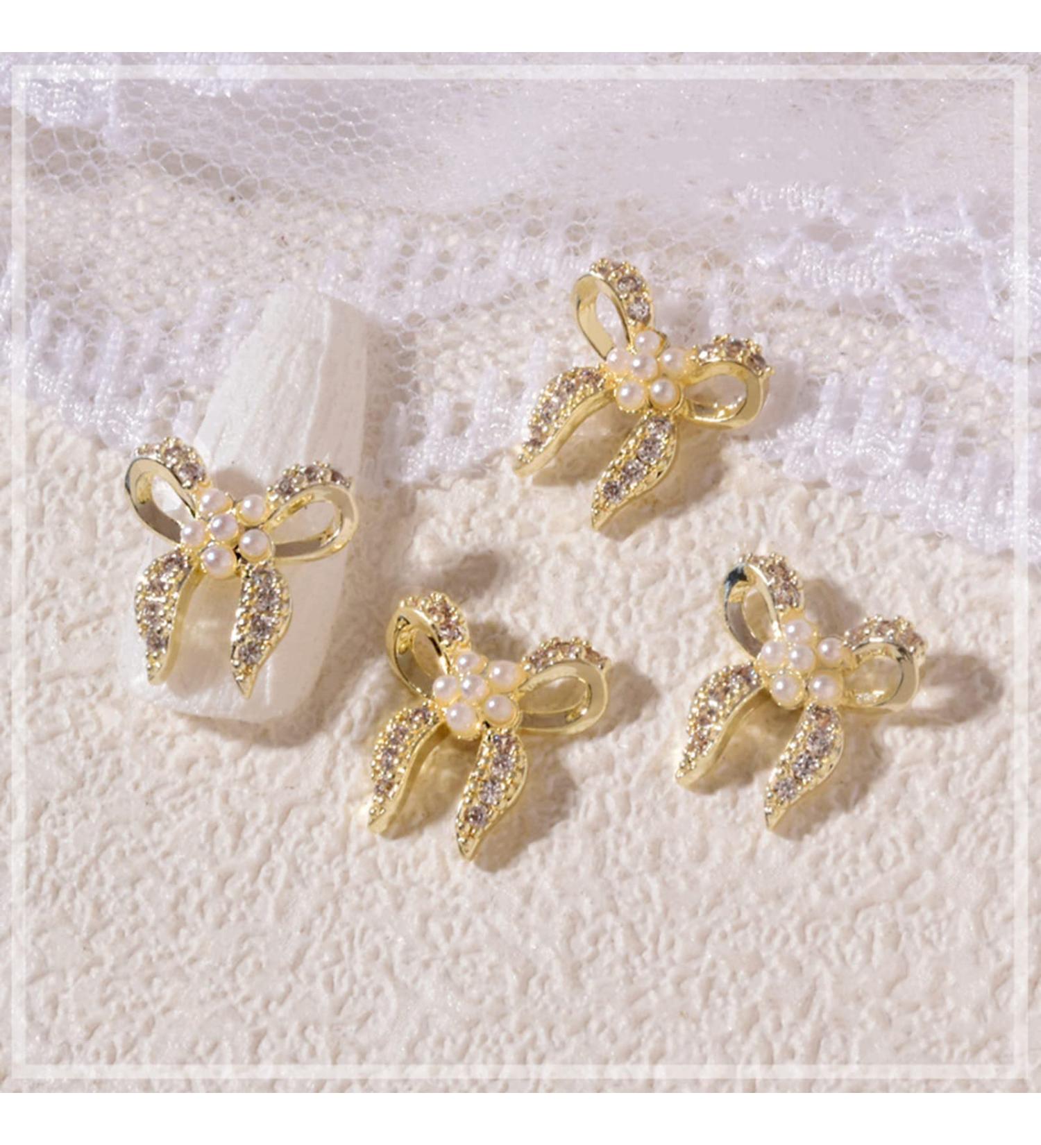 3D Bow Flower Crystal Pendant Chain Decorations Metal Jewelry Manicure Nails Accessories - Buy Online on GoSupps.com