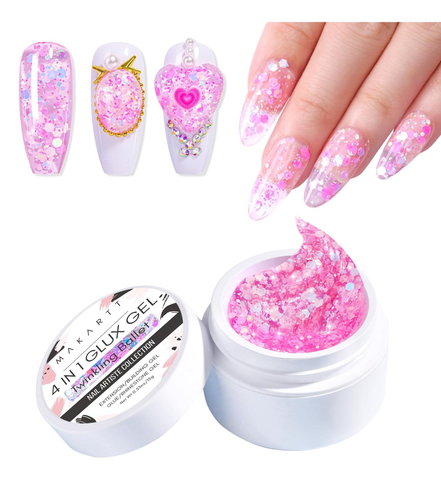 Makartt Solid Gel Builder for Nails 15ml Pink Glitter Nail Extension 3D Gel Sculpting Nail Art UV Nail Glue for Press on Nails Rhinestone Gel Molding Lamp Cured Twinkling Ballet - Buy Online on GoSupps.com