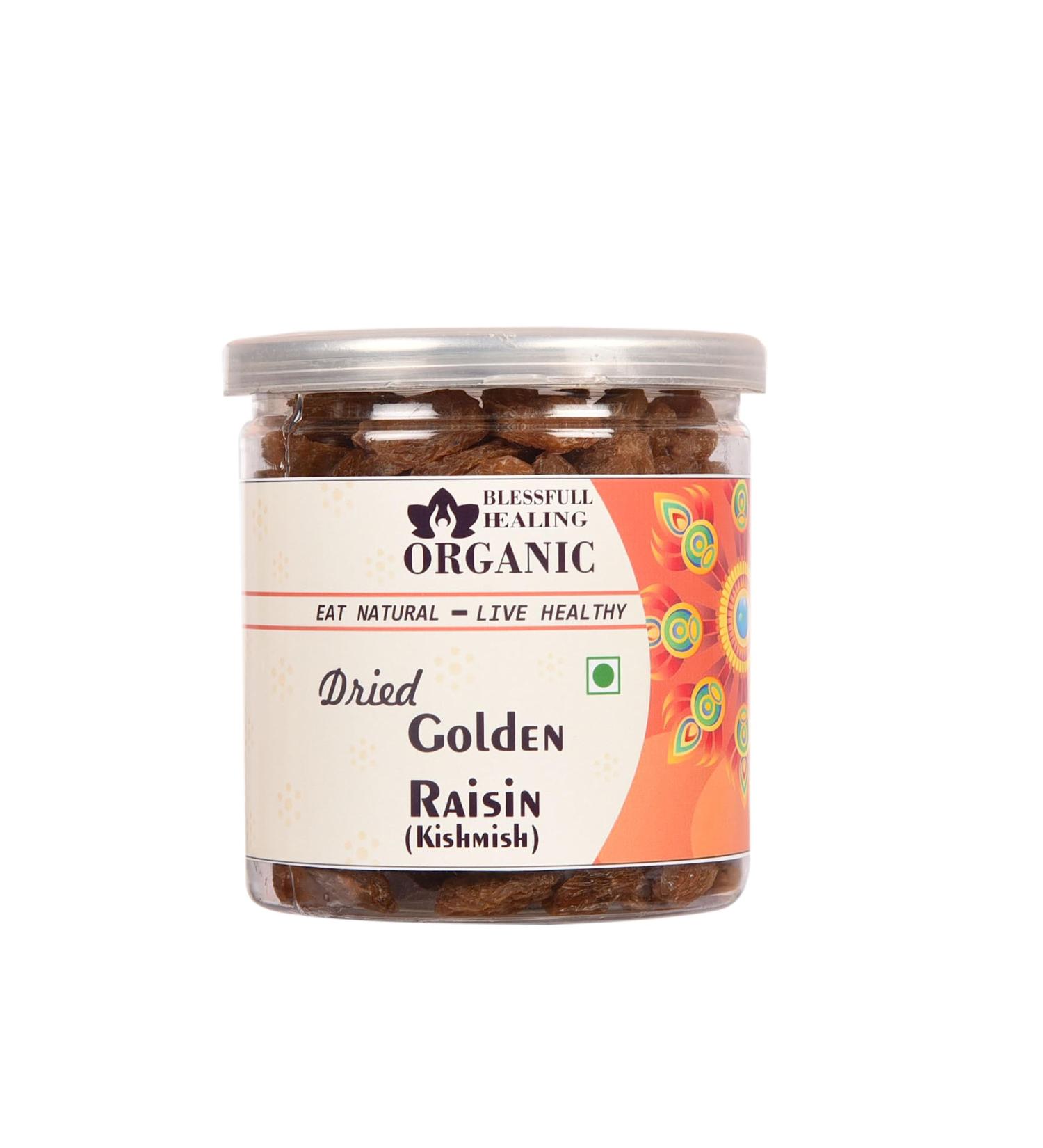 Blessfull Healing Organic Dried Golden Raisin (Kishmish) 300 Gram Airtight Container (Packing May Vary) - Buy Online on GoSupps.com