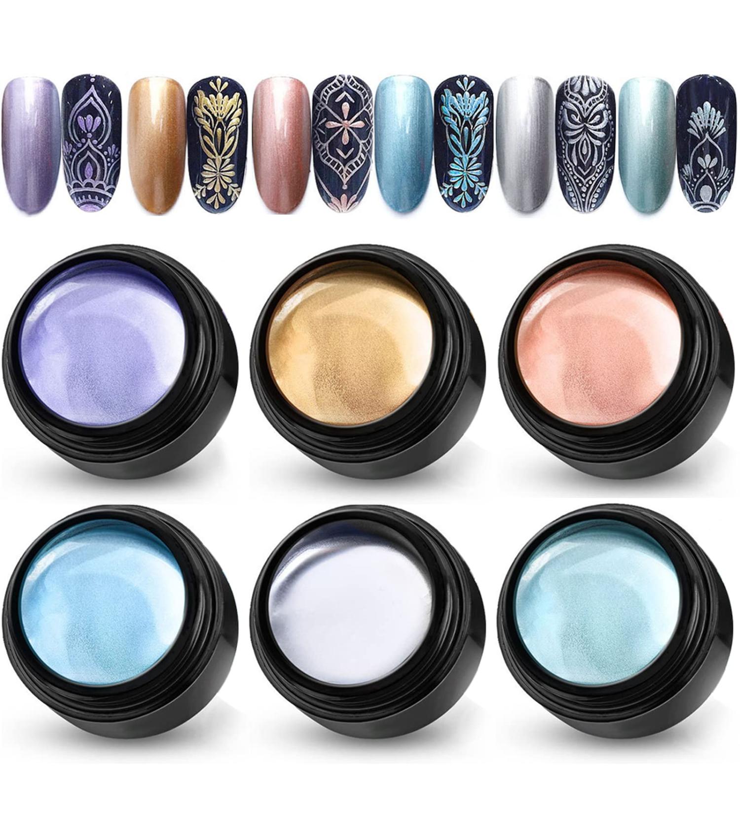 U-Shinein Metallic Painted Gel Polish Set - 6 Colors 3D Nail Painting Gel Kit for DIY Nail Art Manicure - Golden, Silver, Pink - Glossy Soak Off UV/LED Formula - Buy Online on GoSupps.com
