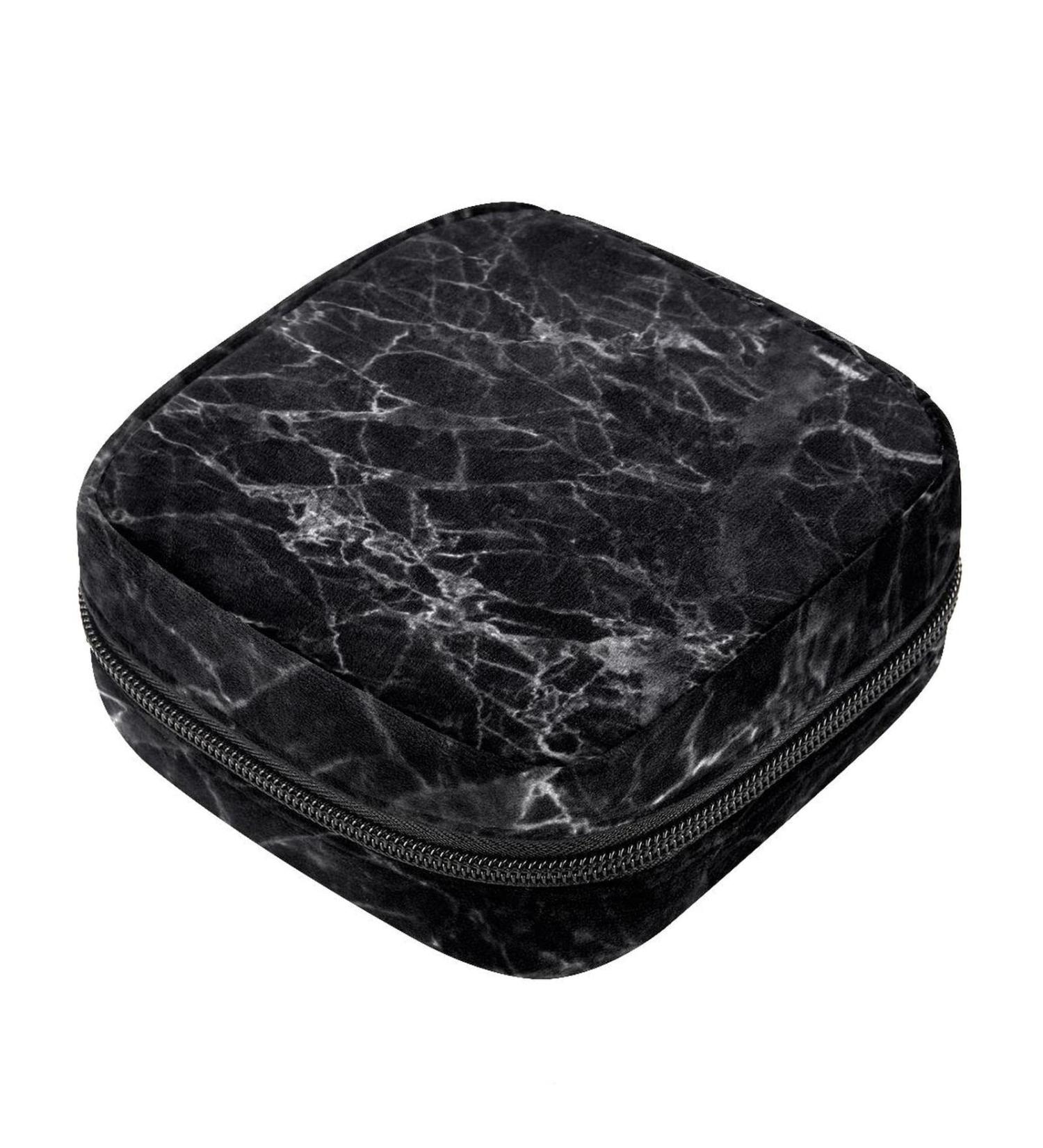 Stylish Black Marble Menstruation Pad Bag with Zipper | Women's Napkin & Tampon Storage | Perfect Collective Bag for Girls - Buy Online on GoSupps.com
