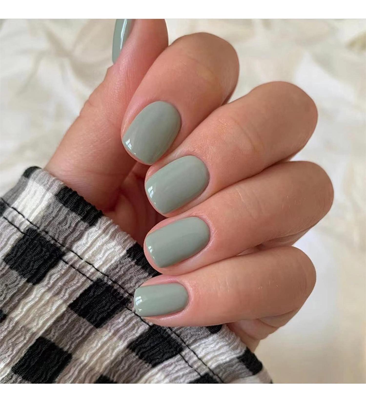 24pcs Short False Nails for Women | Stick on & Press on Nails | Removable Glue-on Fake Nails in Pee Green | Nail Art Accessories - Buy Online on GoSupps.com